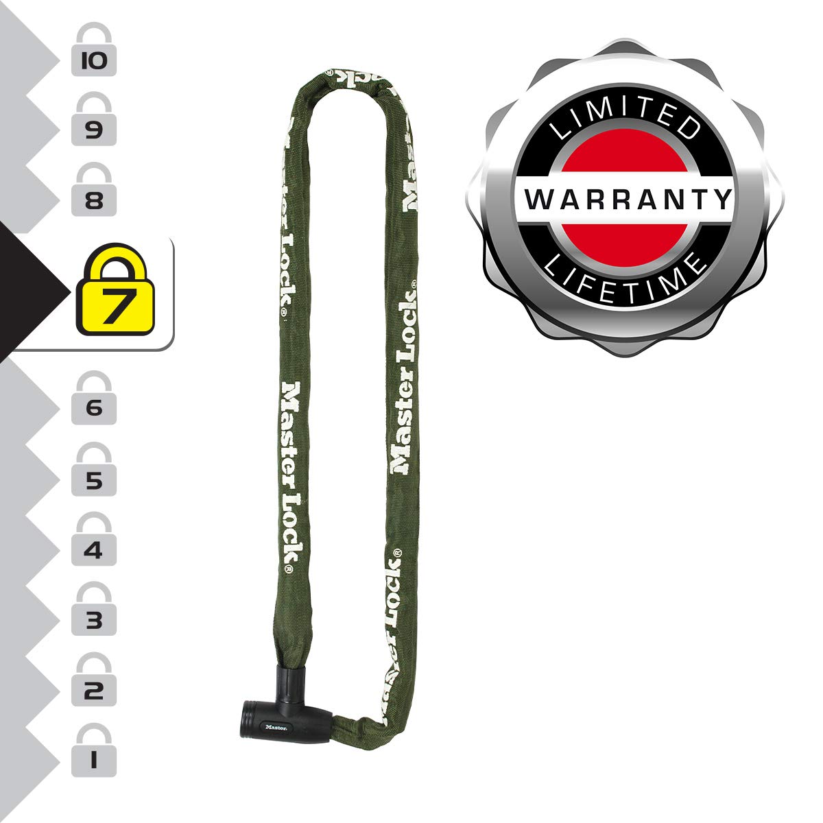 Master Lock 8023EURD 8mm x 1000mm Security Chain with Integrated Key Lock - Khaki Color | Heavy Duty Outdoor Use for Bikes, Gates & Storage Protection