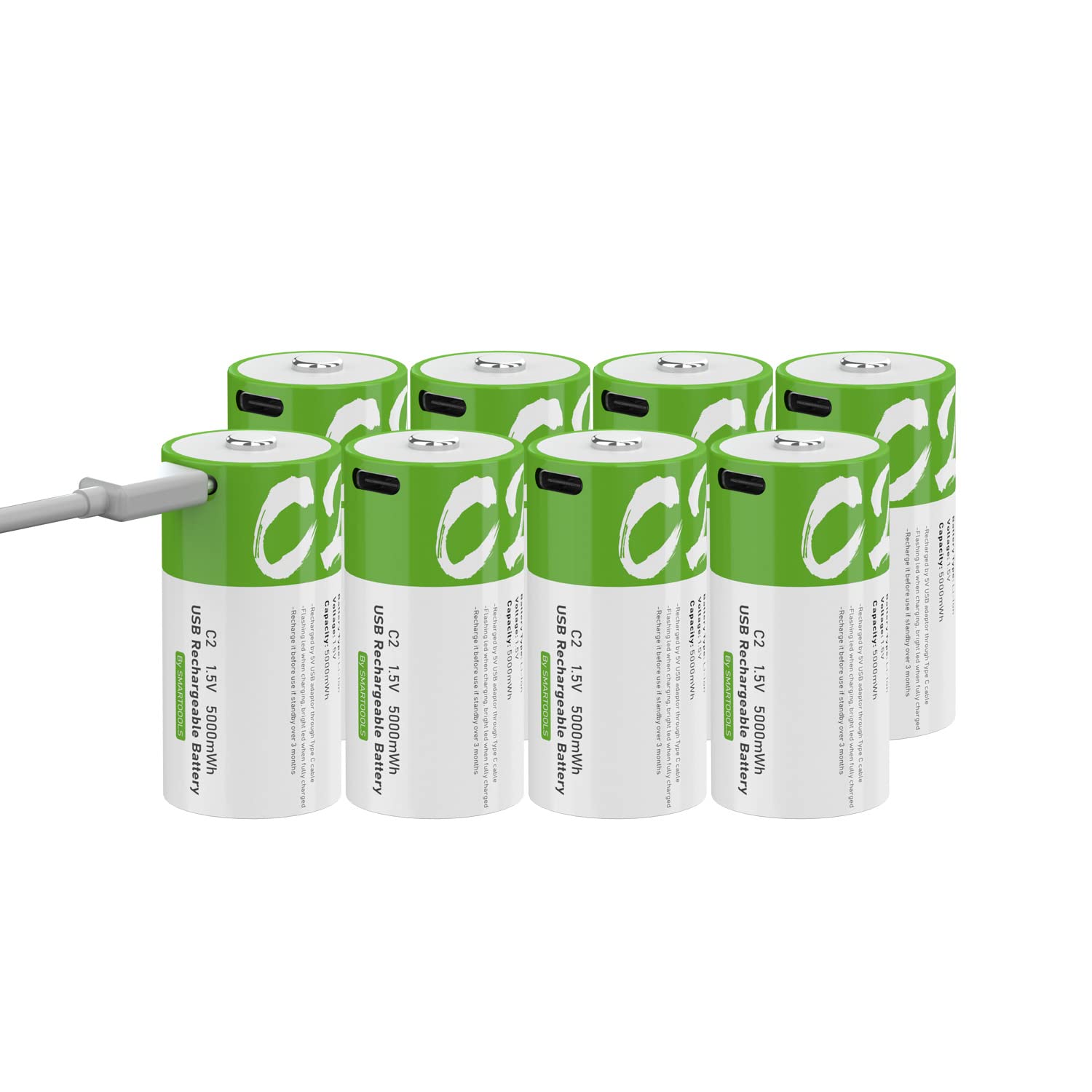 **8 Pack C Cell 1.5V Rechargeable Batteries with USB Type-C Port - 5000mAh High Capacity (250118) - Perfect for Flashlights, Toys, and Emergency Power Backup**