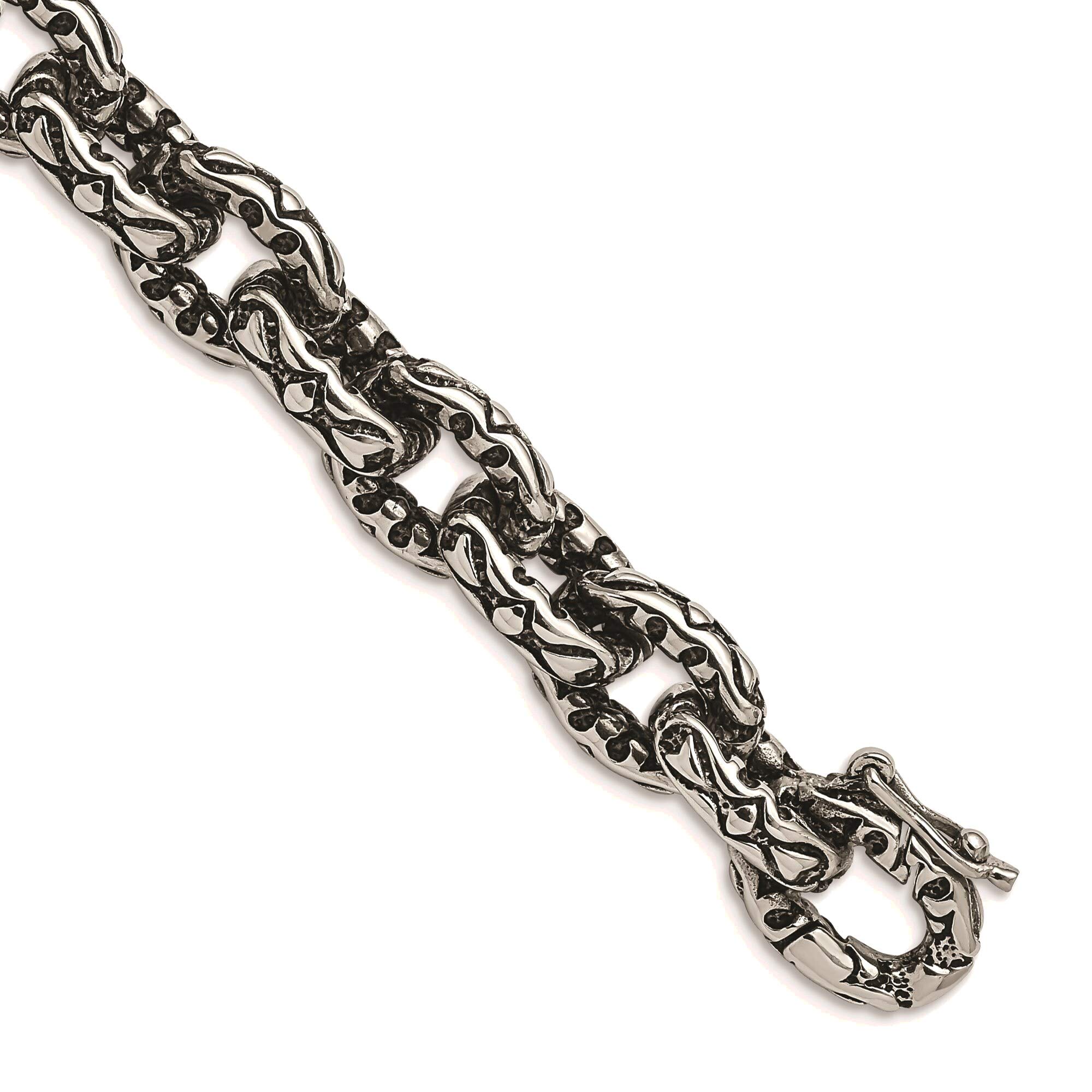 Bonyak Jewelry - Antiqued & Textured Stainless Steel Bracelet (8.25 Inch) - Durable & Stylish for Everyday Wear, Gifts & Special Occasions