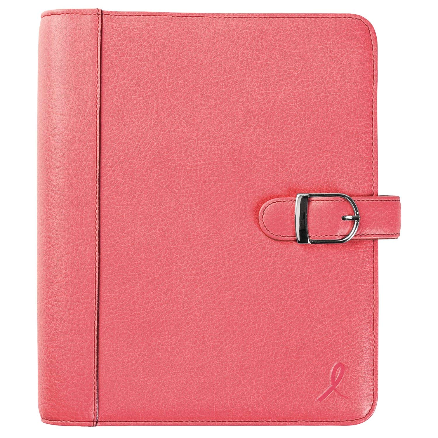 Day-Timer Loose-Leaf Organizer Set - 5.5 x 8.5 Inch Leather Planner with Pink Ribbon for Breast Cancer Awareness (48434) | Perfect for Office, School & Daily Planning