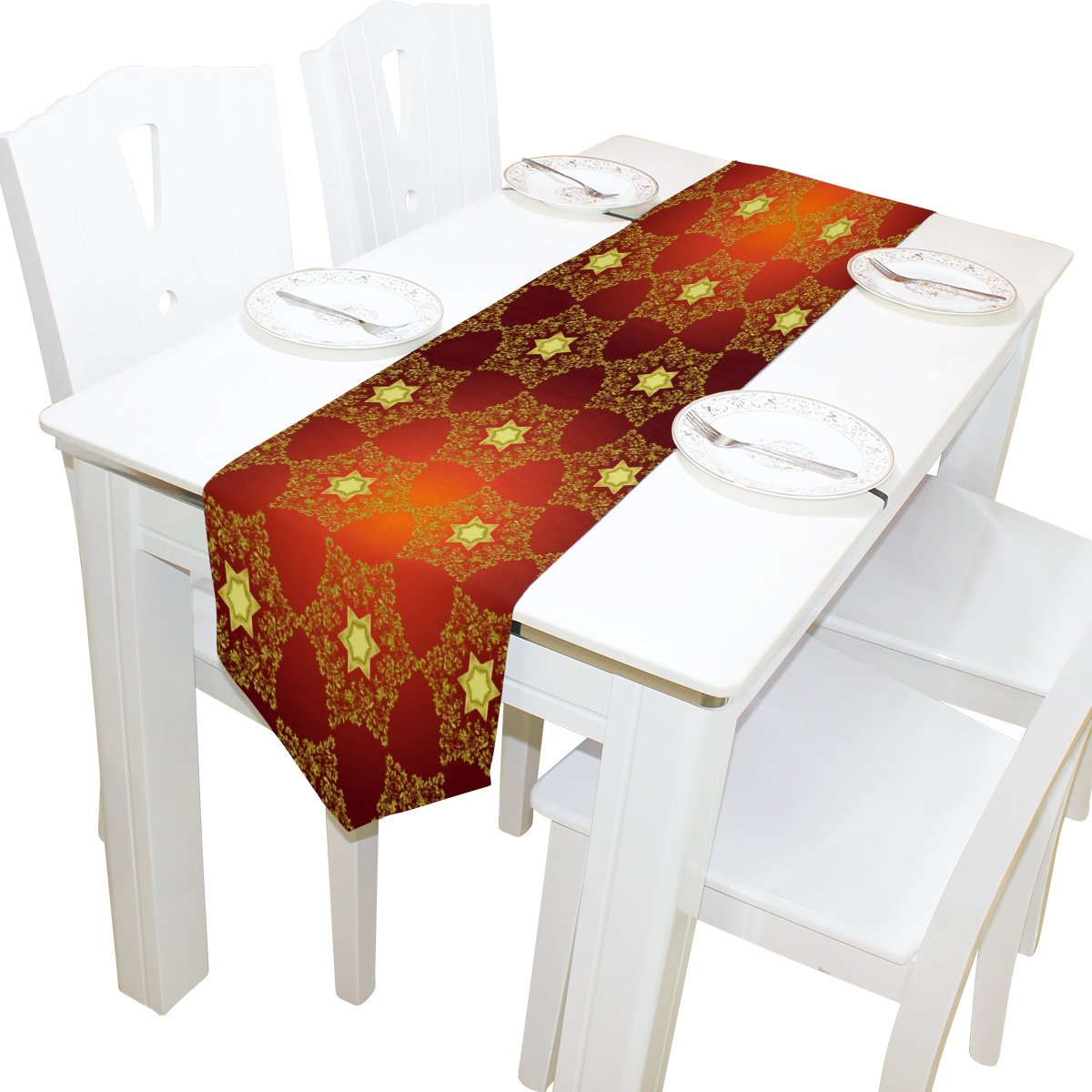 ALAZA Gold Star Table Runner - 13x70 Inch Ethnic Jewish Home Decor for Wedding, Party & Banquet - Elegant Coffee Table Mat for Dining Room & Holiday Decorations