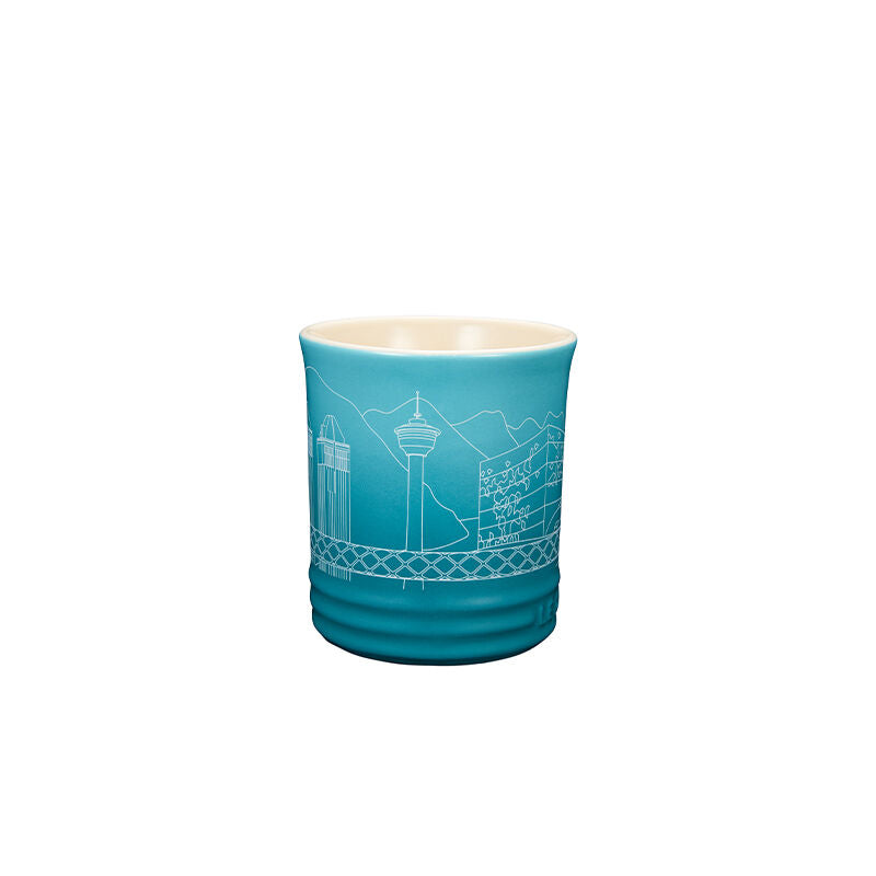 Le Creuset 400ml Ceramic Coffee Mug with Calgary Design in Caribbean Color - Perfect for Hot Drinks, Tea, or Soups at Home or Office