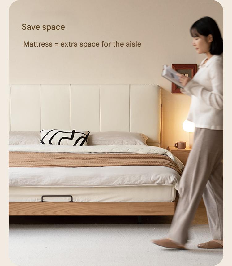 Solid Oak Wood Modern Minimalist Soft Leaning Bed Frame - Queen Size Platform Bed for Bedroom, Guest Room & Small Spaces