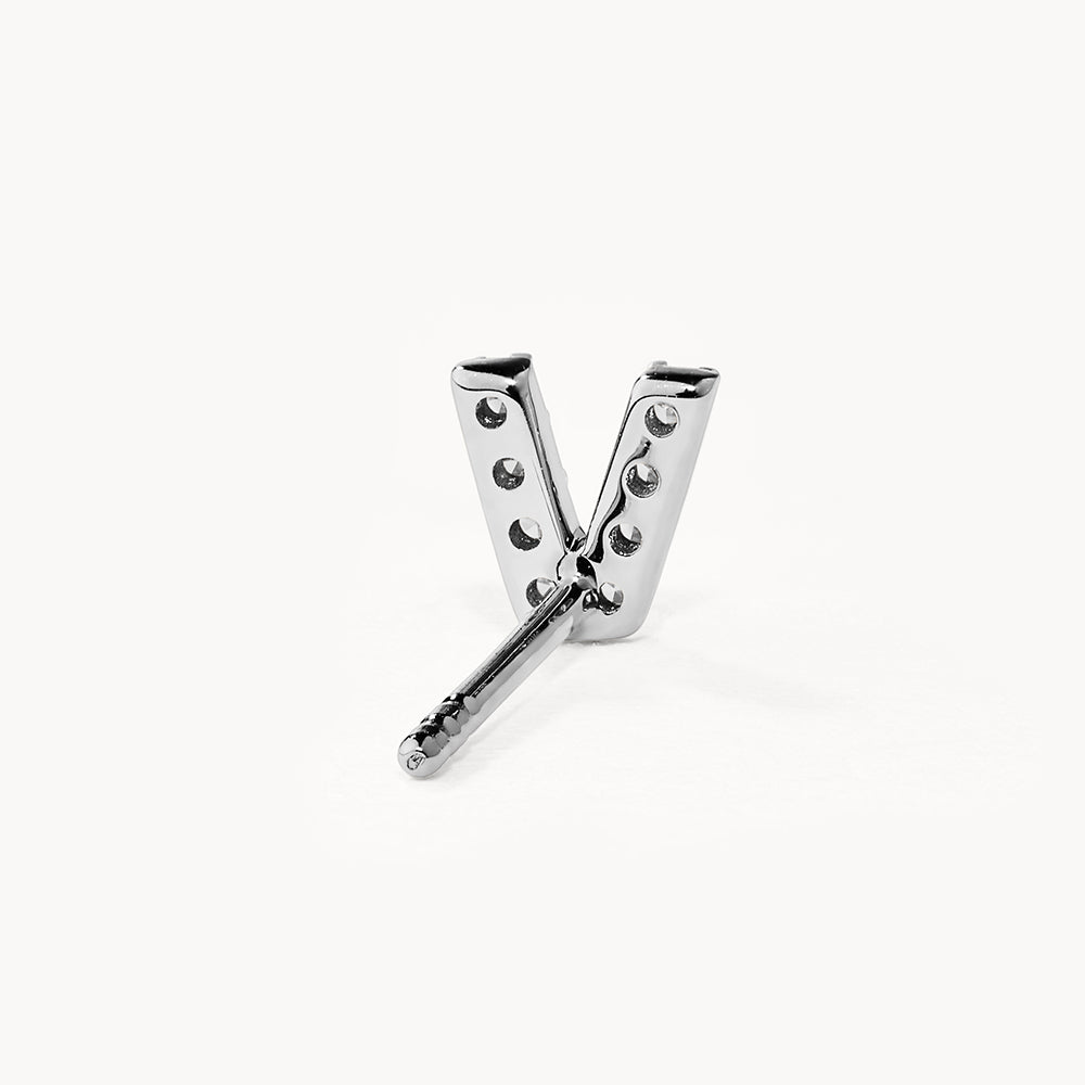 Diamond Letter V Single Stud Earring in Sterling Silver - Perfect for Gifts, Birthdays & Everyday Elegance