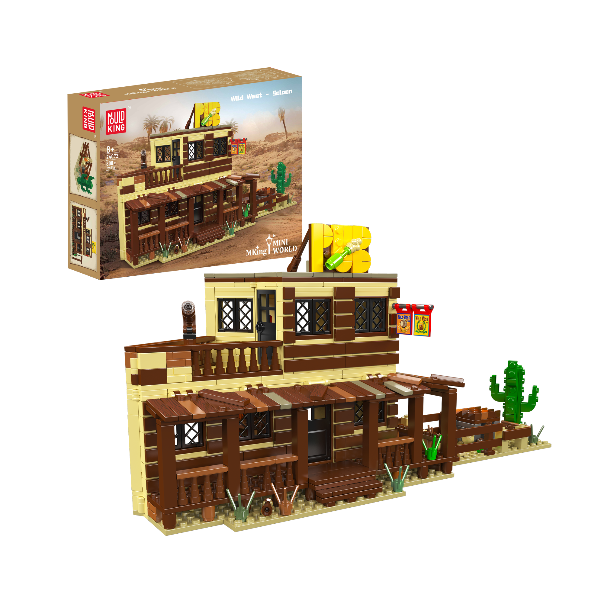 Mould King 24072 Wild West Saloon Building Blocks Set - 800 Pieces for Adults & Kids - Western Town Cowboy Themed DIY Model Kit for Home Decor & Creative Play