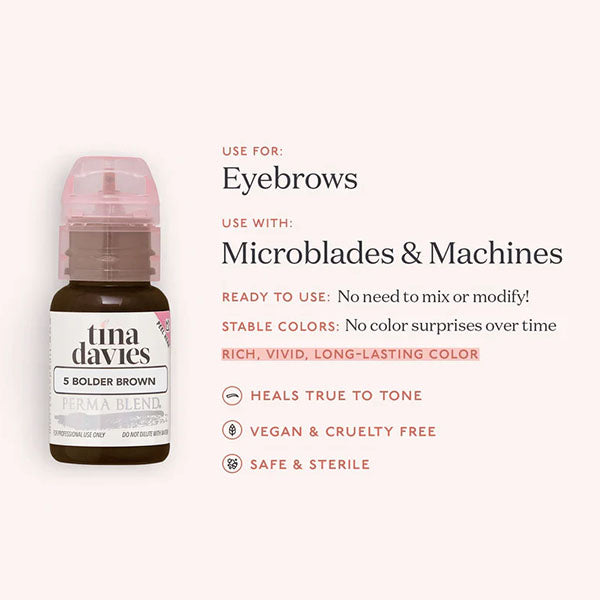 Perma Blend Tina Davies 5 Bolder Brown Microblading Pigment - Professional Semi-Permanent Eyebrow Tattoo Ink for Natural-Looking Brows | Perfect for Microblading, Ombre Brows & Permanent Makeup Artists