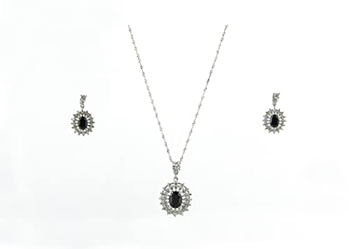 12PC Wholesale Women's Sterling Silver Black Onyx Pendant Necklace & Earrings Set - Elegant Jewelry Gift for Birthday, Anniversary & Special Occasions