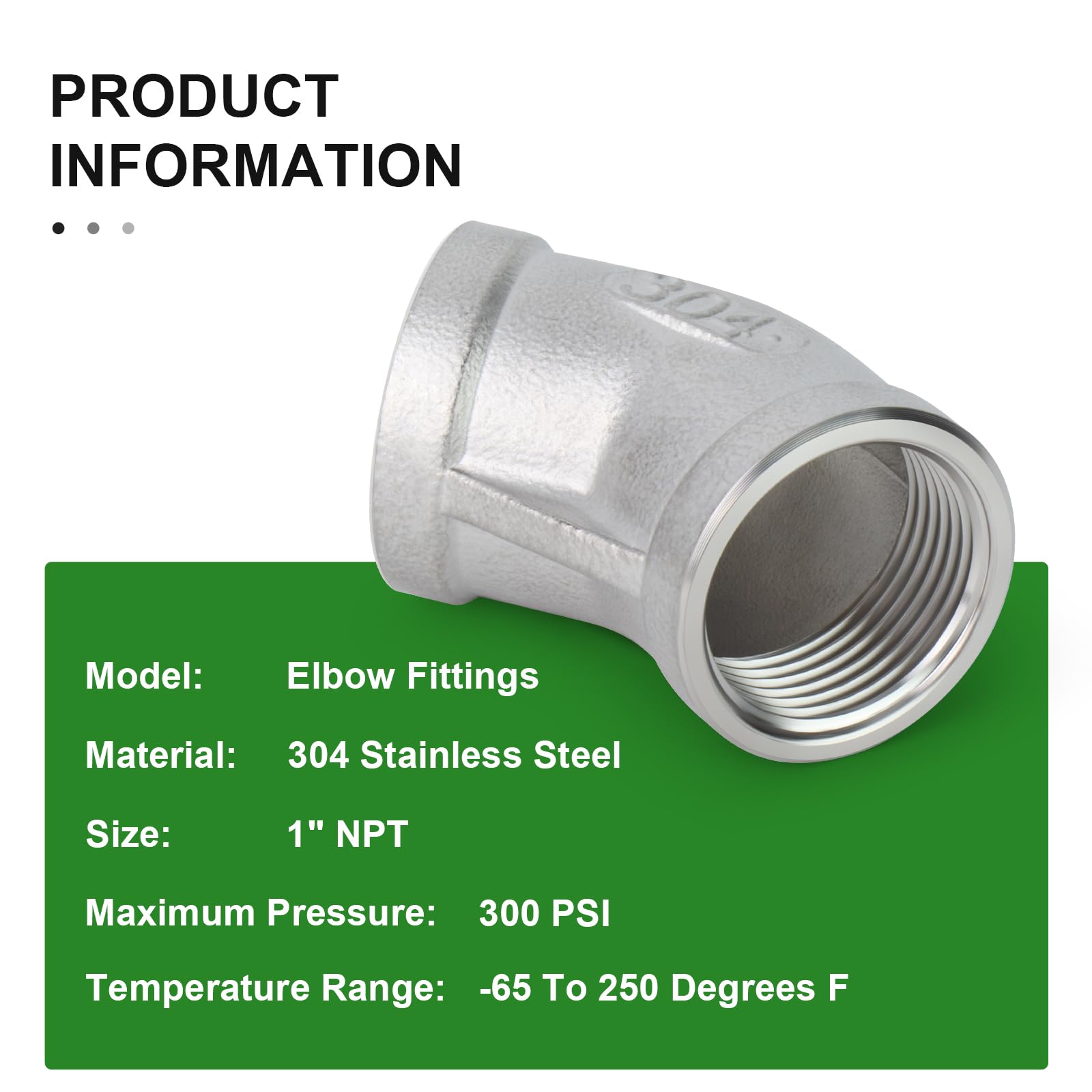 TAISHER 2PCS 304 Stainless Steel 45 Degree Elbow, 1 Inch NPT Female to Female Pipe Fitting - Corrosion Resistant for Plumbing, HVAC, and Industrial Applications