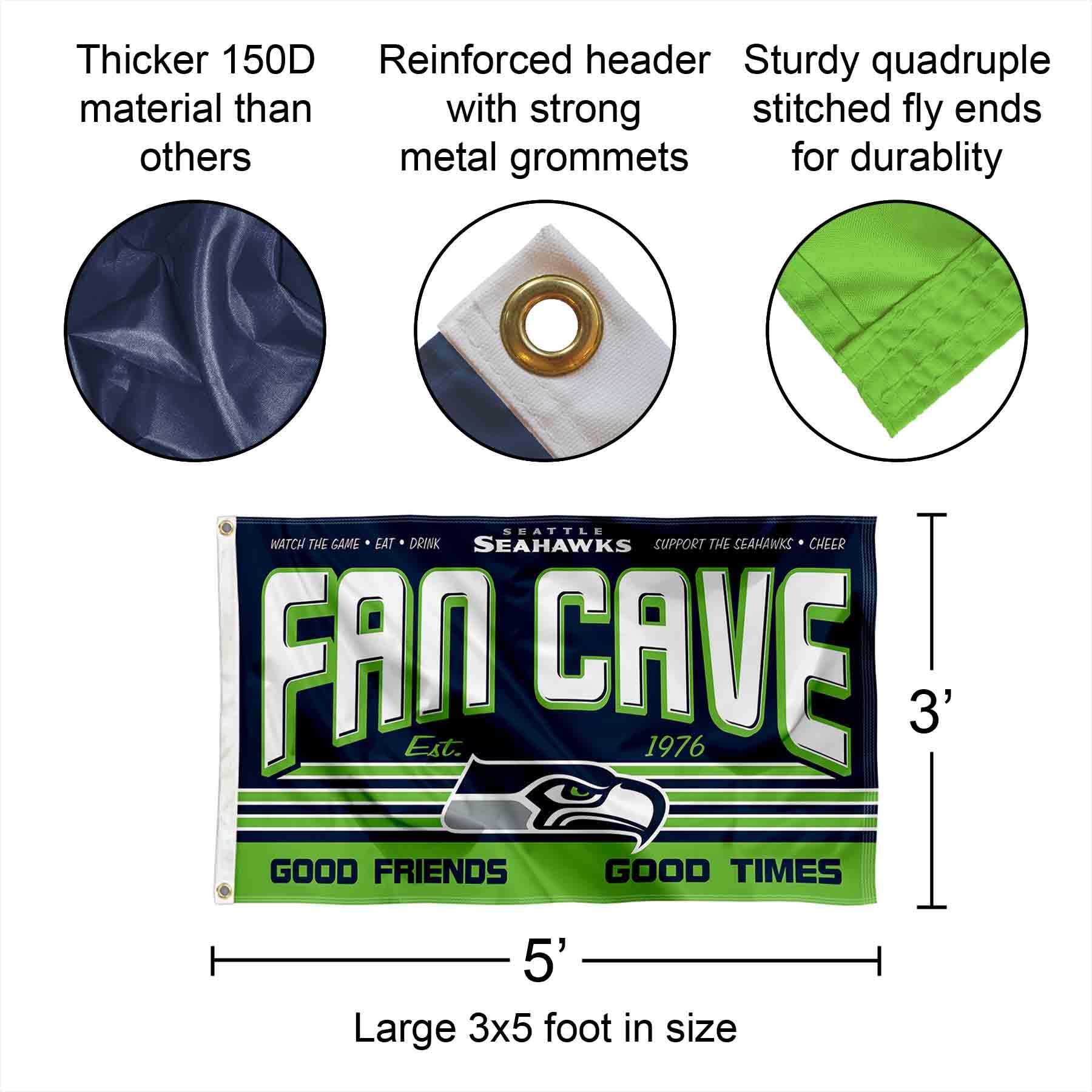 WinCraft Seattle Seahawks Fan Man Cave Banner Flag - Premium NFL Team Decor for Game Day, Sports Room & Tailgating Parties