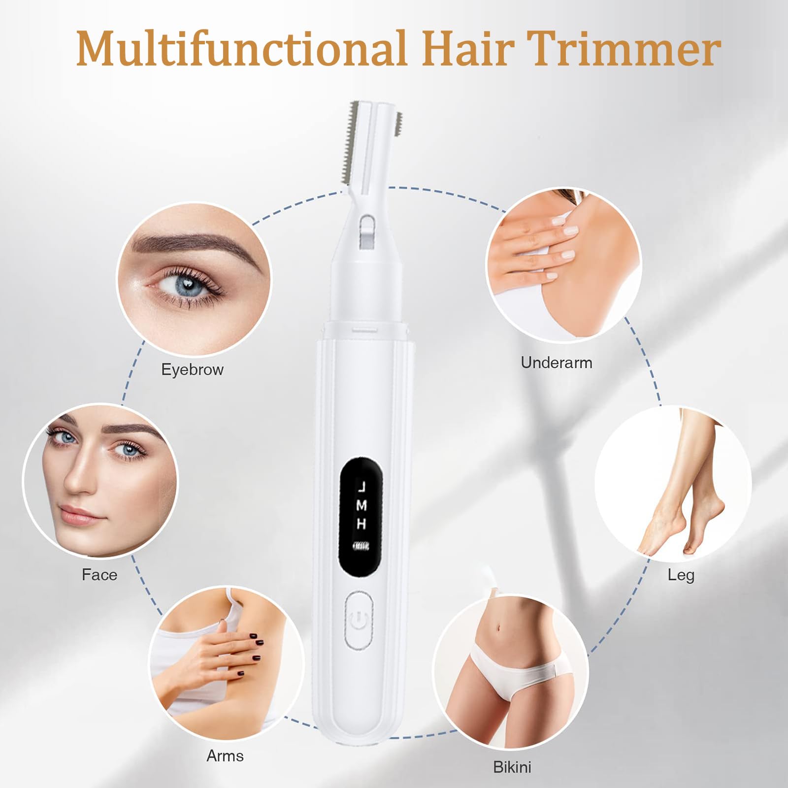 Electric Eyebrow Trimmer for Women & Men - Painless Rechargeable Facial Hair Shaver with Detail Trimmer for Eyebrows, Face, Lips, Armpits, Legs & Body (White) | Perfect for Travel, Home Use & Personal Grooming
