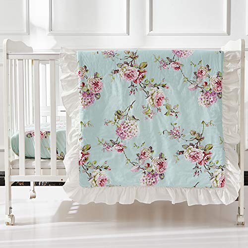Brandream French Country Crib Bedding Set for Girls - 3 Piece Floral Nursery Set with Ruffled Baby Comforter, Crib Sheet & Bed Skirt | Soft Cotton Baby Bedding for Nursery Decor | Perfect for Newborn, Infant & Toddler Rooms