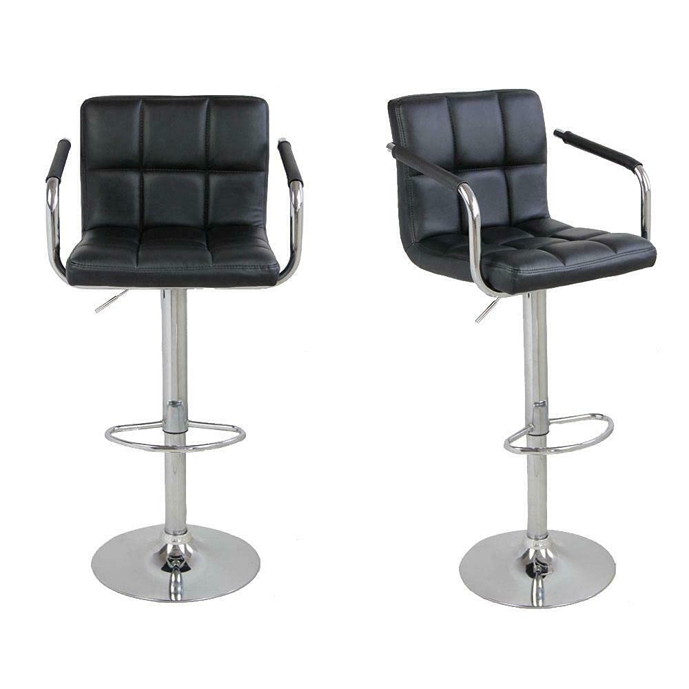 VeahUS 2-Pack Adjustable Height PU Leather Swivel Bar Stools with Arms & Chrome Base - Black Kitchen Island Counter Stools for Dining, Breakfast Nook, and Home Bar Decor