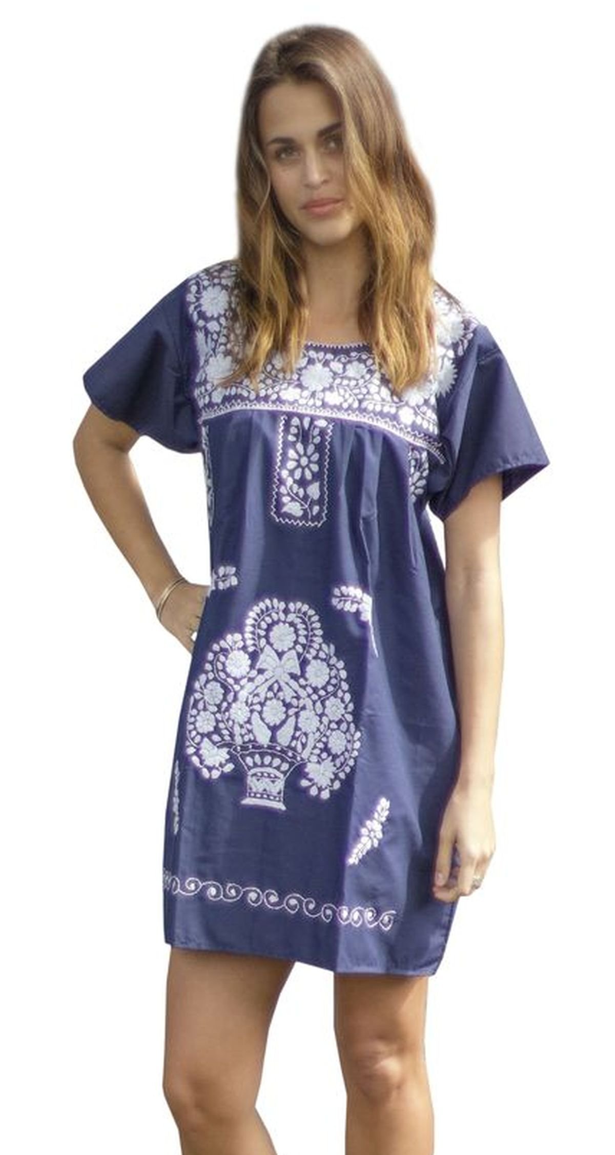 Liliana Cruz Embroidered Mexican Peasant Mini Dress - Floral Summer Dress for Women, Boho Chic Outfit, Perfect for Beach Vacation, Festival & Date Night