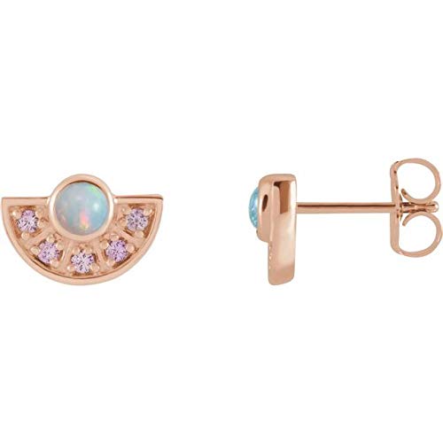 14K Rose Gold Ethiopian Opal & Pink Sapphire Fan Earrings - Elegant Dangle Earrings for Women | Perfect for Weddings, Parties & Special Occasions