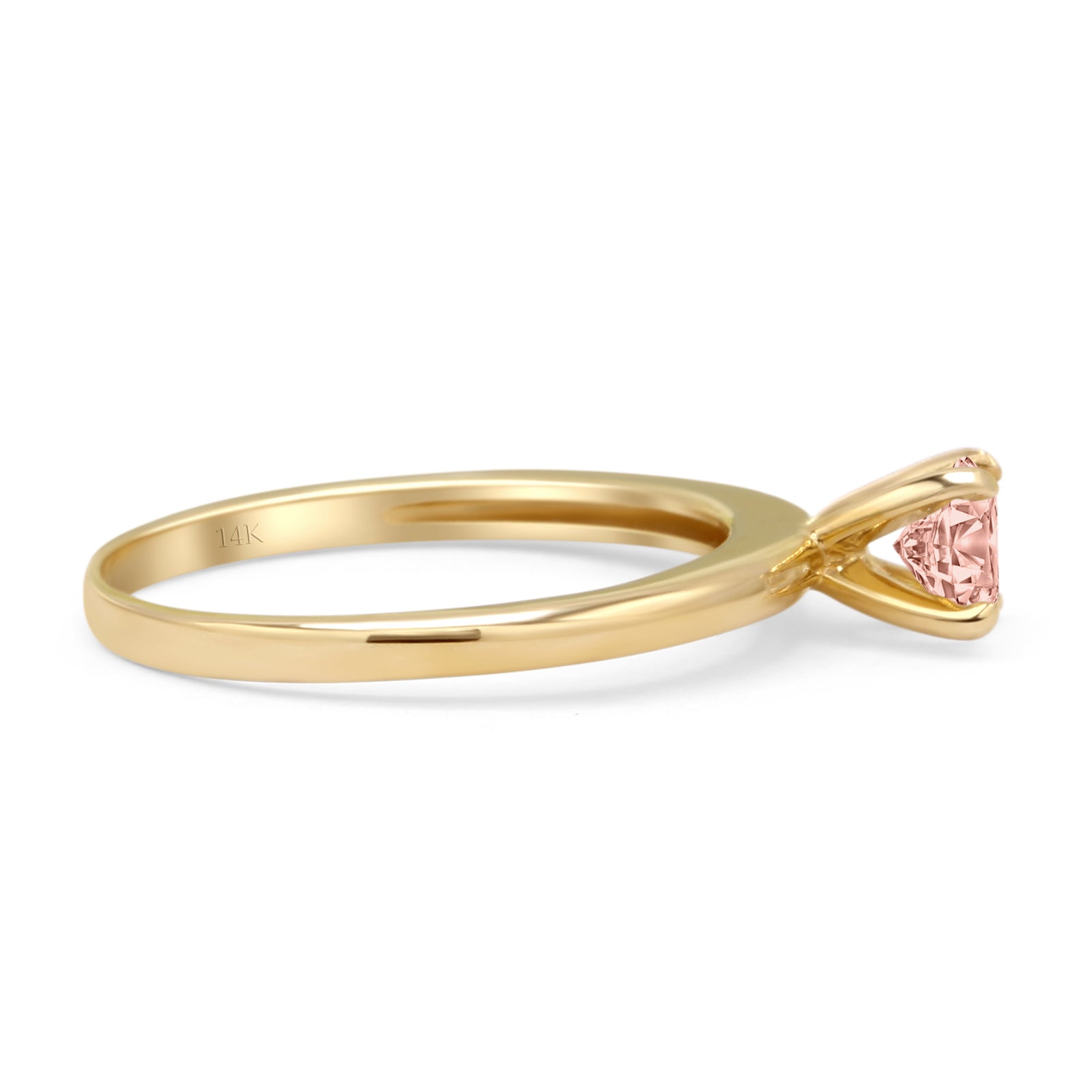 14K Yellow Gold Minimalist Round Morganite CZ Solitaire Ring for Women - Dainty Elegant Engagement Promise Wedding Band - Perfect for Valentine's Day, Anniversary & Special Occasion Gifts
