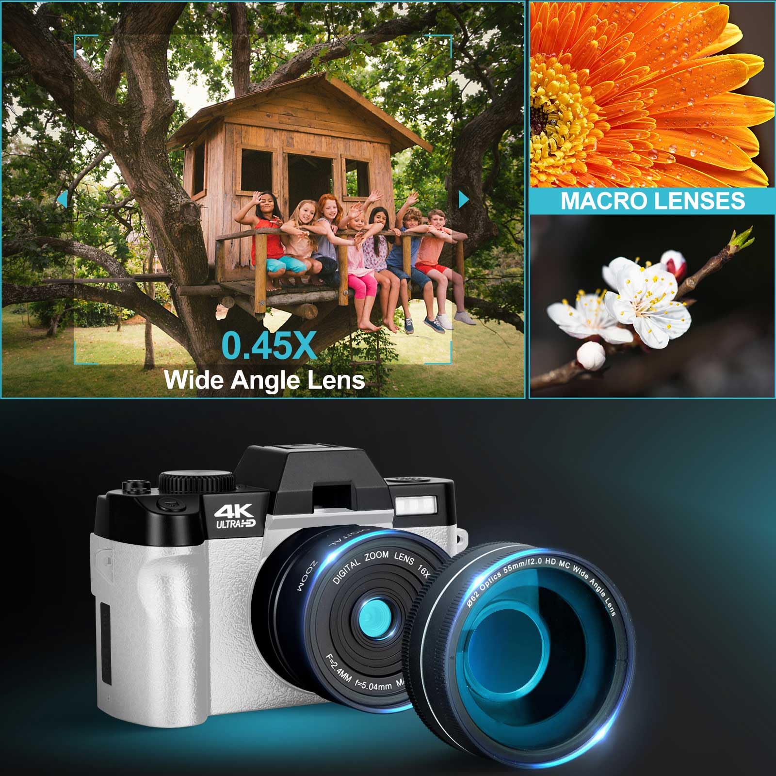 4K 48MP Digital Camera for Photography & Vlogging - WiFi Compact Camera with 180° Flip Screen, Flash, 16X Zoom, Wide-Angle & Macro Lens - Perfect for YouTube, Travel & Everyday Shooting