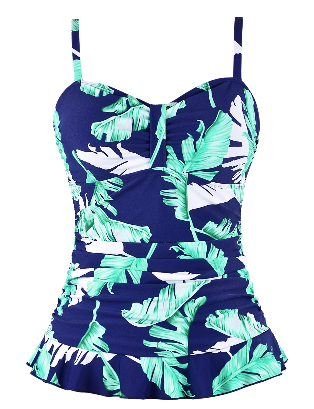 Mycoco Women's Padded Ruffle Hem Tankini Swim Top - Adjustable Shirred Swimwear for Women, UPF 50+ Sun Protection - Perfect for Beach, Pool, and Vacation