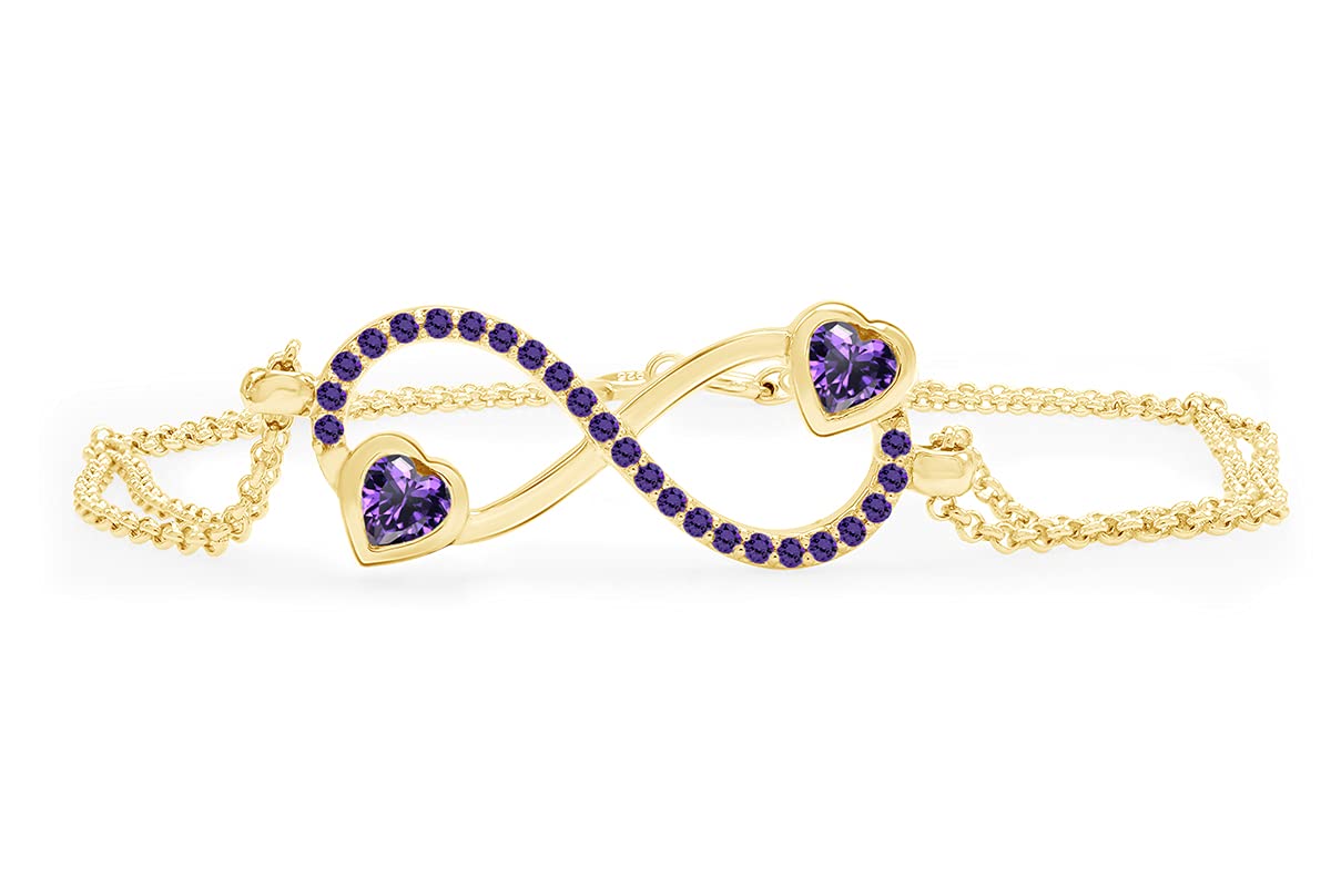 14K Yellow Gold Over Sterling Silver AFFY Simulated Gemstone Infinity Heart Chain Bracelet for Women - Elegant Gift for Valentine's Day, Anniversary & Special Occasions