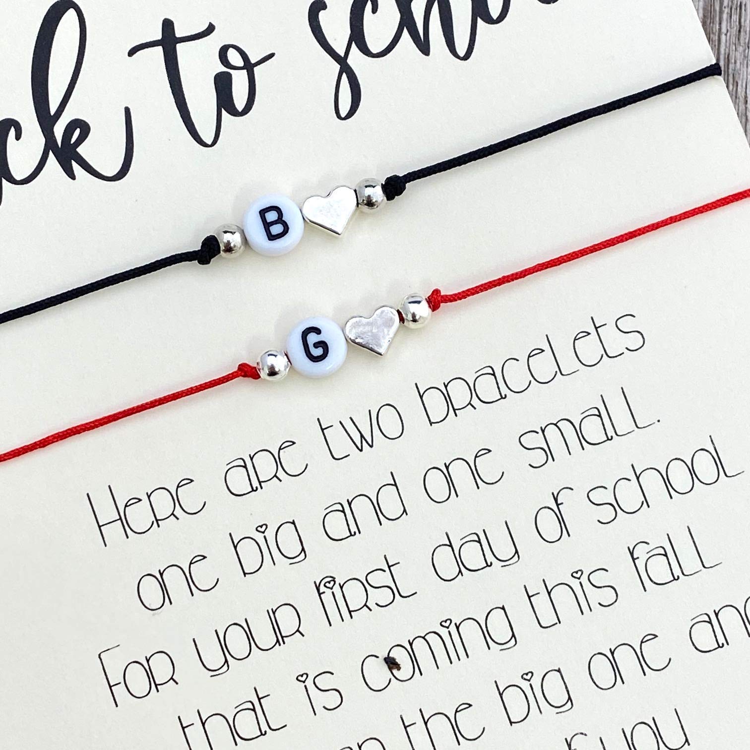 Mother Daughter Matching Heart Bracelets Set for 2 - Personalized Initial Jewelry - Best Back to School & First Day of Preschool Gift for Mom and Daughter - Perfect for Mother's Day, Birthdays, and Special Occasions