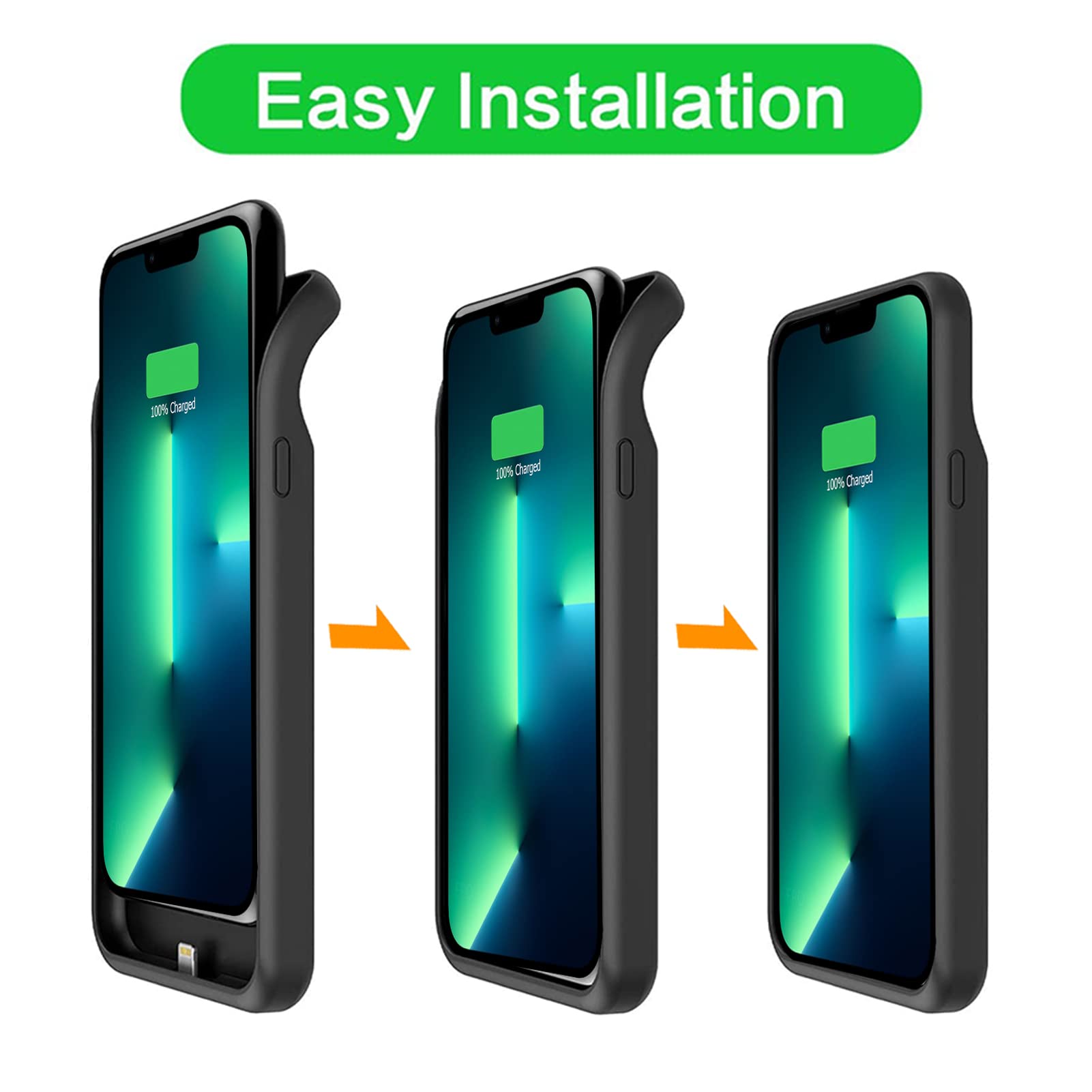 10800mAh Wireless Charging Battery Case for iPhone 13 Pro Max (6.7 inch) - Rechargeable Portable Power Bank with CarPlay Support | Perfect for Travel, Work & Emergency Charging (Black)