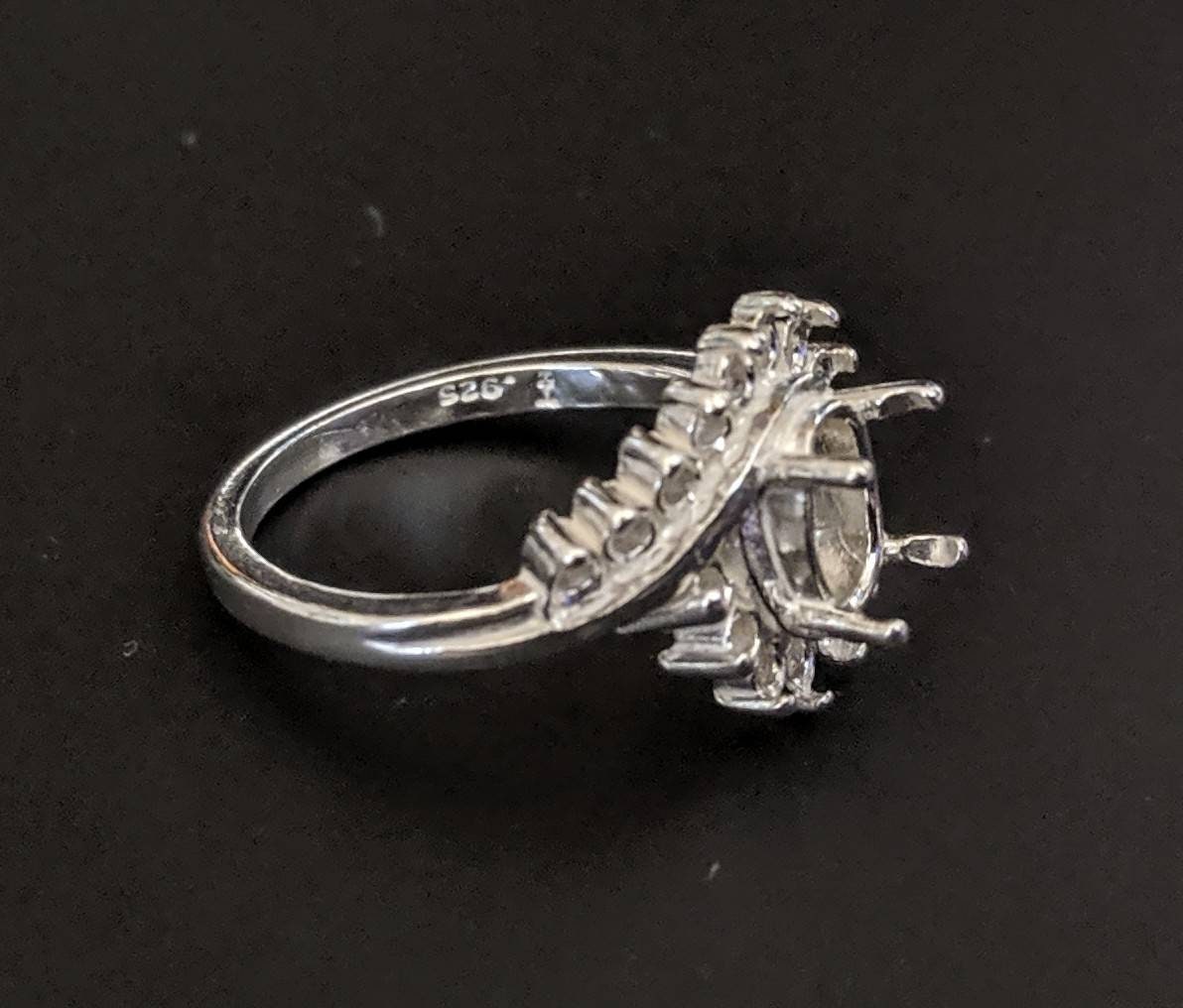 8x6mm Oval Cluster Bypass Pre-Notched Blank Ring Setting - Solid Sterling Silver or 14K Gold - Size 7 (163548/143548) - Perfect for Wedding Bands, Engagement Rings & Jewelry Making