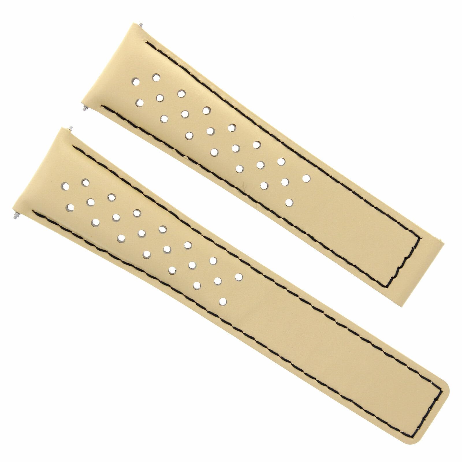 Premium 20mm Leather Watch Band Strap - Compatible with Tag Heuer Monaco & Carrera - Beige & Black Perforated Design - Durable Replacement Strap for Men's Luxury Watches - Perfect for Business, Casual & Formal Occasions