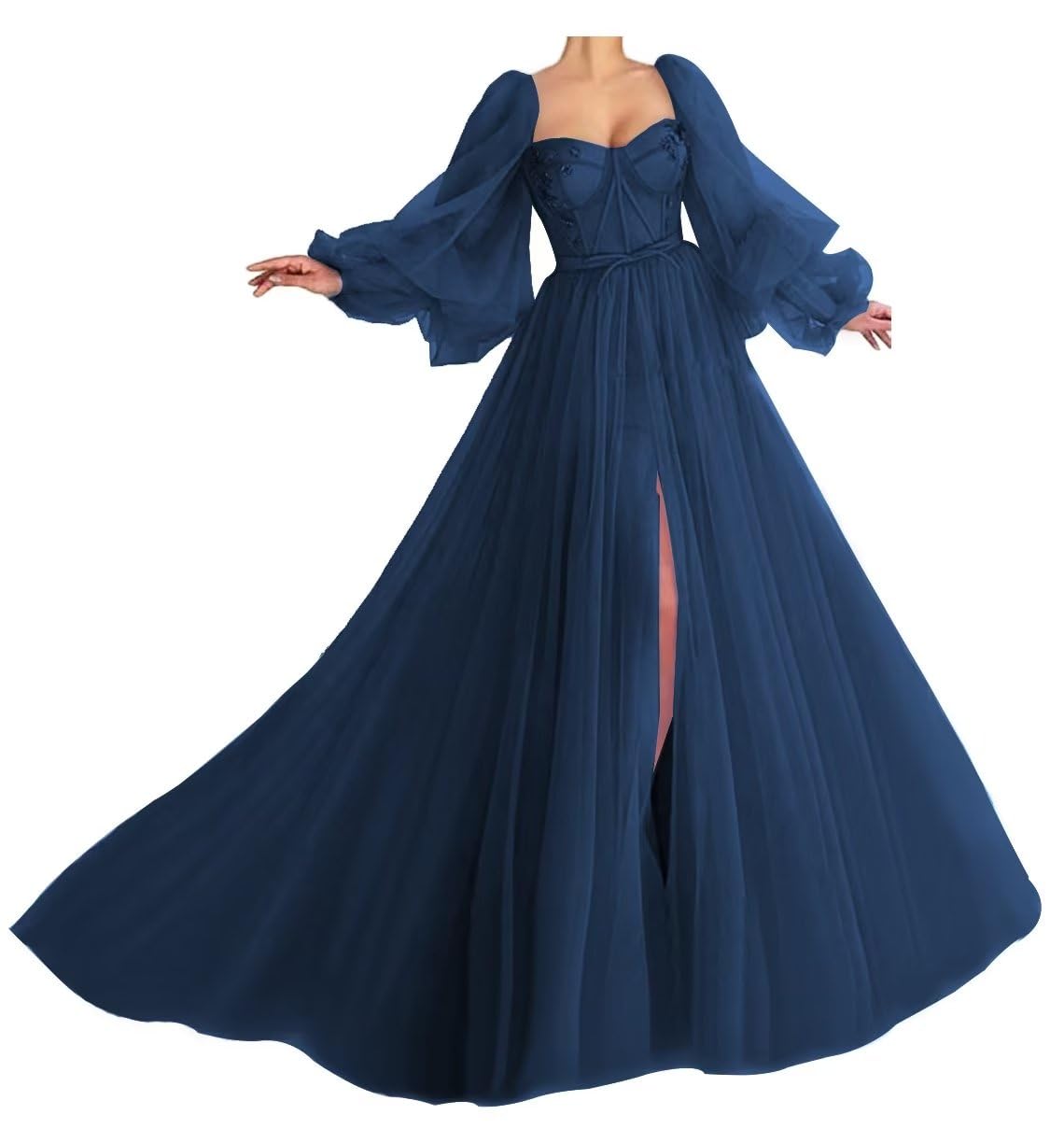 Elegant Navy Blue Puffy Sleeve Princess Tulle Ball Gown Wedding Dress for Women - Size 2 | Perfect for Bridal, Prom, Formal Events & Special Occasions