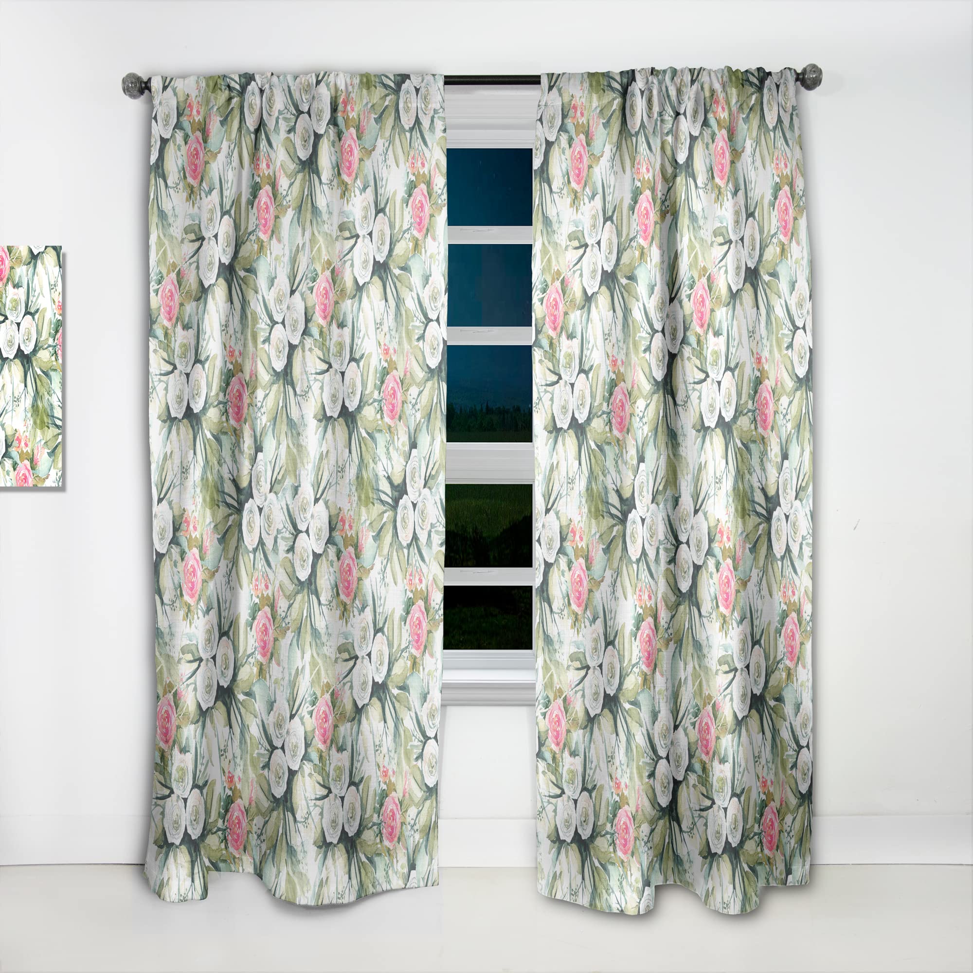 DesignQ White and Red Rose Floral Pattern Thermal Insulated Curtains - Single Panel 52x84 Inches - Elegant Window Treatments for Bedroom & Living Room - Perfect for Home Decor, Privacy & Light Control