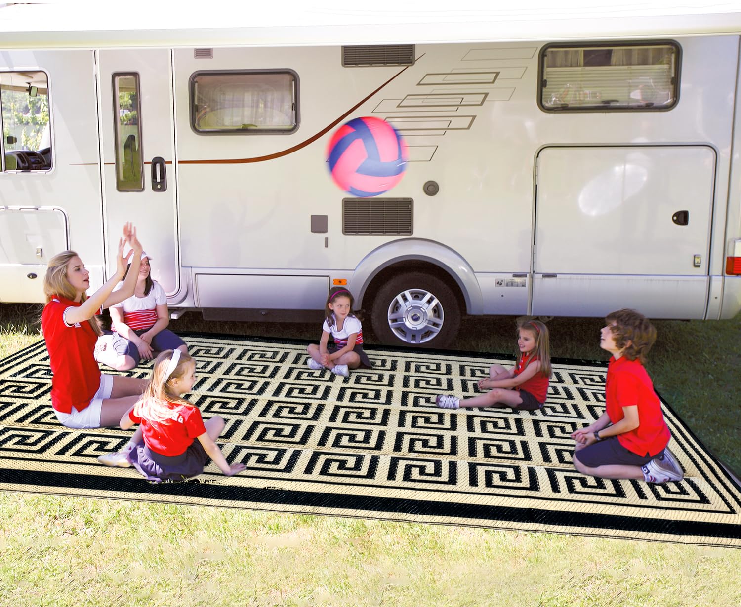 5' x 8' Waterproof Reversible Outdoor Rug - Durable Plastic Straw Patio Mat for Camping, RV, Picnic, Beach, Deck & Backyard | All-Weather Design for Patio Furniture, Porch, Balcony & Outdoor Entertaining