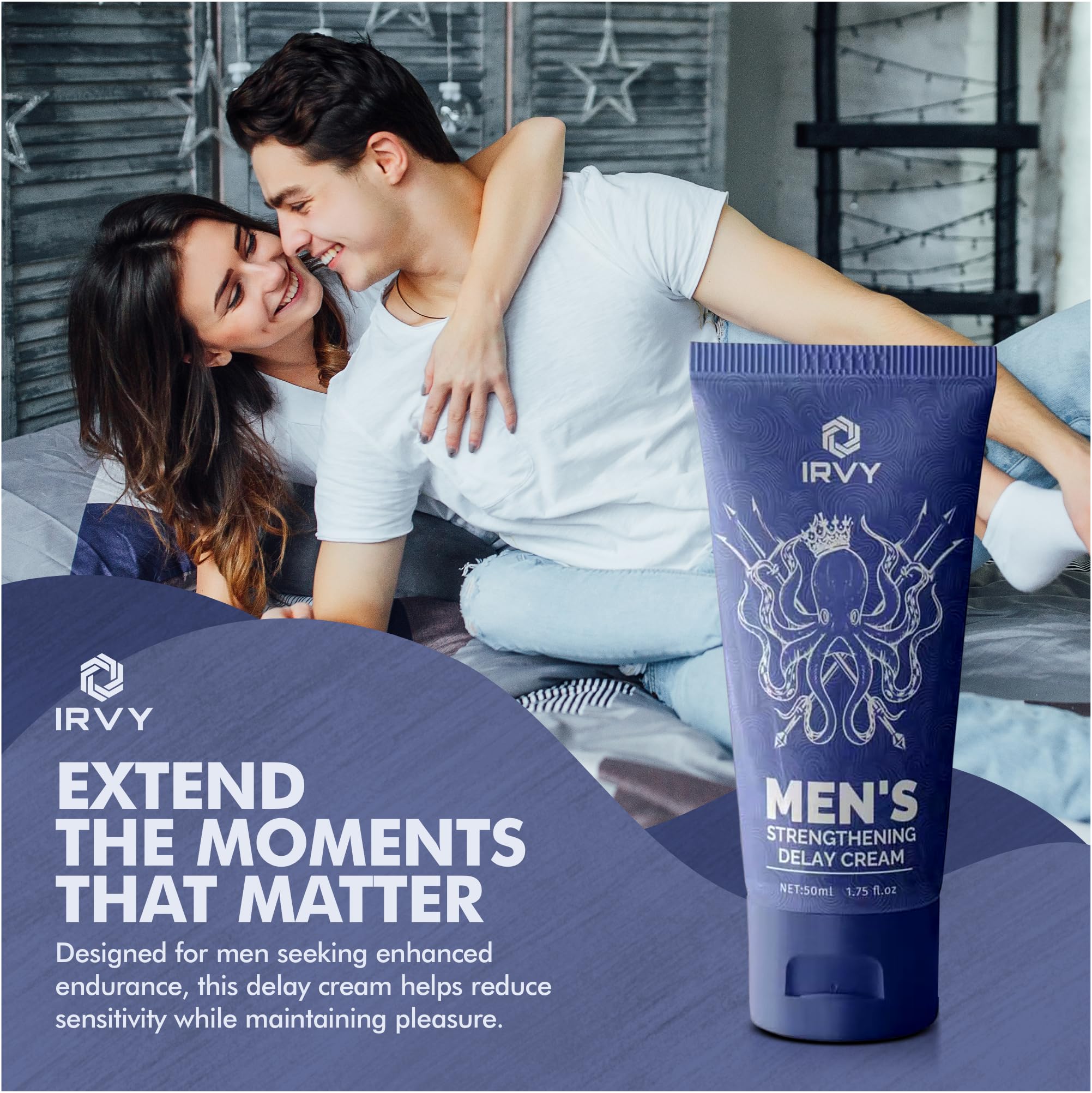 Irvy Male Premature Delay Cream - Long Lasting Performance Enhancer for Men (1.75 Fl Oz) | Intimate Moments & Enhanced Pleasure for Couples
