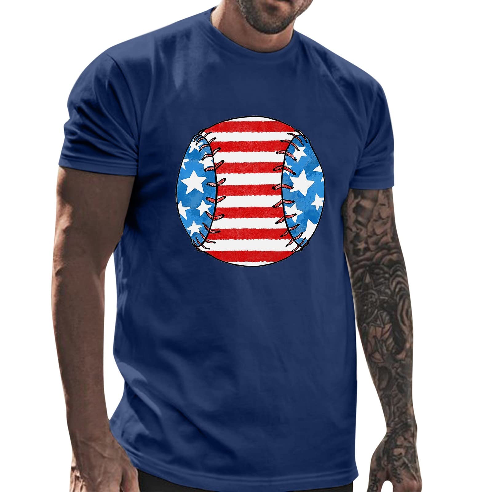 WOCACHI Men's Patriotic American Flag T-Shirt - Vintage Distressed USA Flag Print, Slim Fit Short Sleeve Military Tee for Independence Day, 4th of July Celebrations & Casual Wear