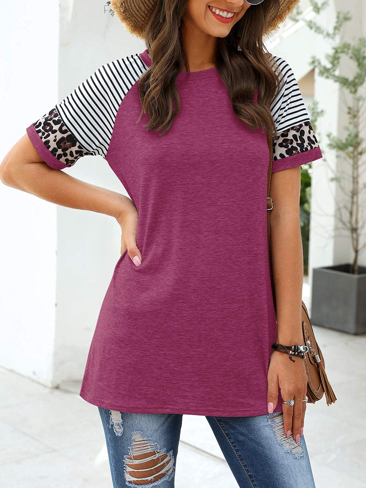 Adibosy Women's Summer Casual Short Sleeve Striped Tunic Top - Crew Neck Tee Shirt Blouse for Women | Perfect for Beach, Vacation & Everyday Wear