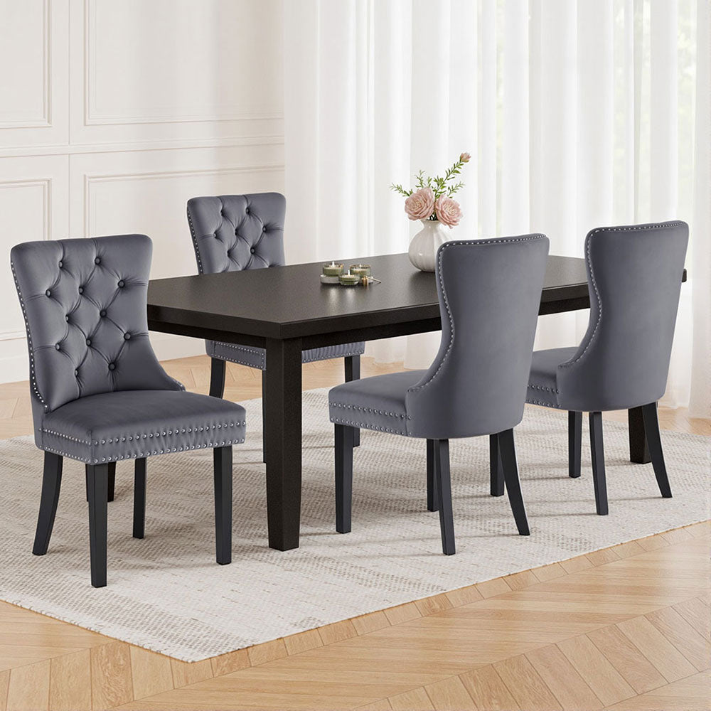 4-Piece Artiss Grey Velvet Dining Chair Set - Modern Upholstered Kitchen Chairs for Dining Room, Breakfast Nook & Home Decor