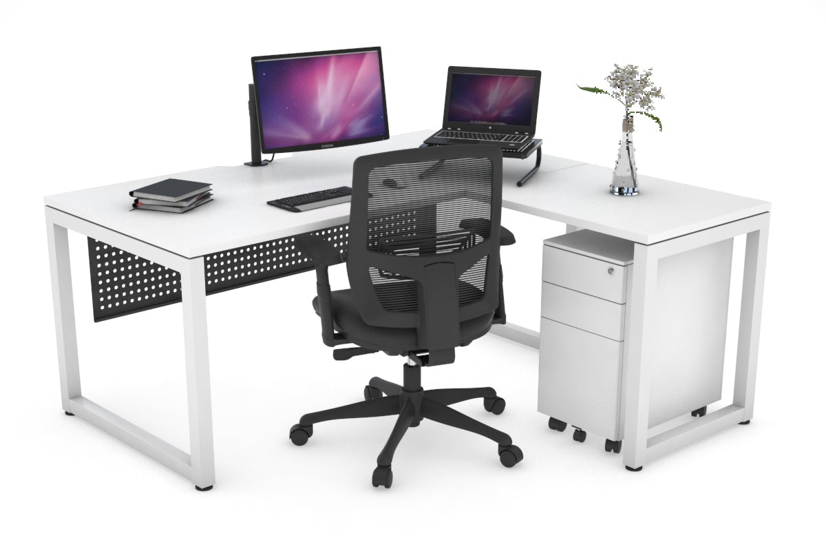 L-Shaped Corner Office Desk with Quadro Loop Legs - 1600L x 1550W, Cable Management Scallop - Perfect for Home Office & Workspace Setup