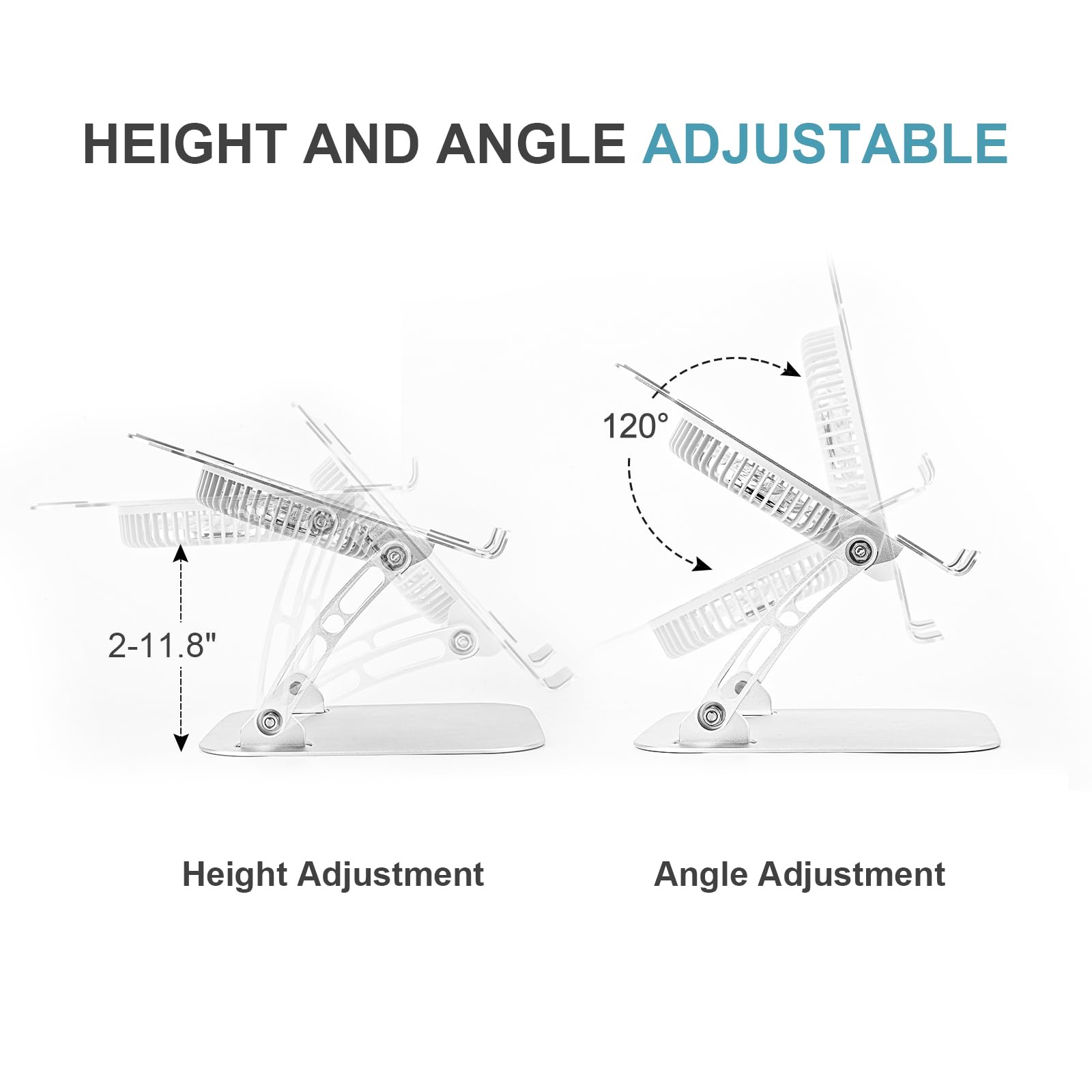 3-Speed Laptop Cooling Stand with Adjustable Height - Ergonomic Aluminum Cooling Pad for 10-15 Inch Notebooks (Silver) | Perfect for Office, Gaming & Home Workspaces