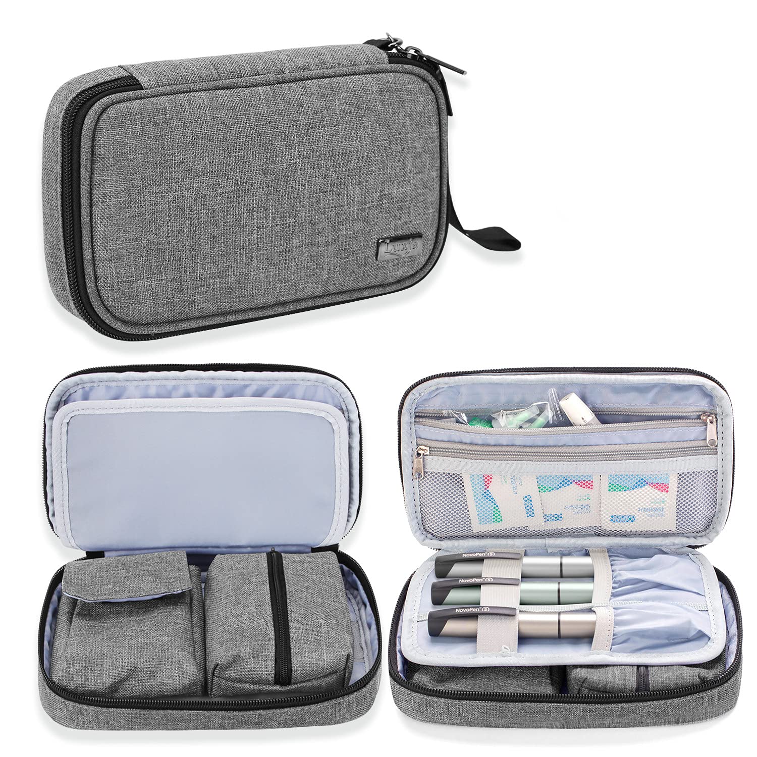 LUXJA Diabetic Travel Case for Glucose Meter & Supplies - Compact Storage Organizer for Insulin, Test Strips, Lancets | Perfect for Travel, Work & Daily Use (Gray)