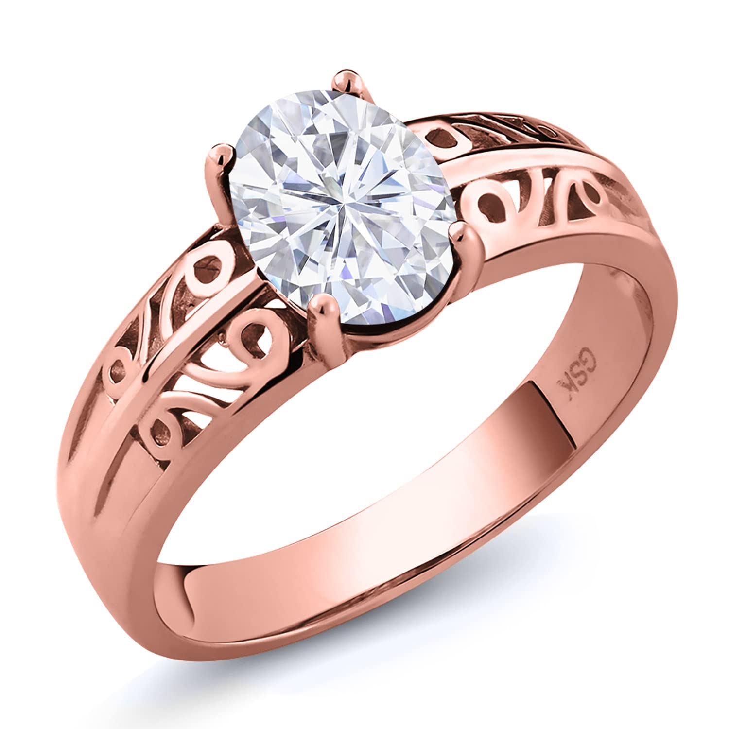 18K Rose Gold Plated Silver Solitaire Ring with Oval GH Moissanite (1.50 Cttw) - Elegant Engagement, Wedding, Anniversary Gift for Women - Perfect for Proposals, Bridal Jewelry & Special Occasions