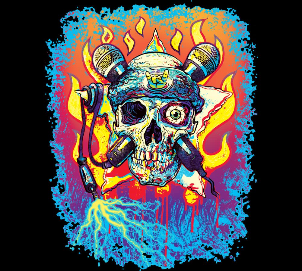 MudgeStudios Vintage Rock 'n' Roll Skull with Crossbone Microphones Graphic Men's Tank Top - Soft Cotton Muscle Tee for Concerts, Music Festivals & Casual Wear