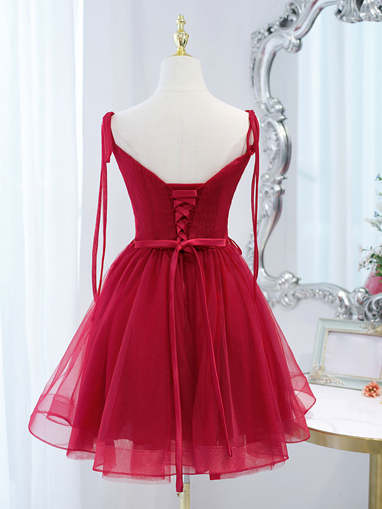 Elegant Red Tulle Lace Short Prom Dress - Flared Homecoming Dress for Teens | Perfect for Prom Night, Homecoming Dance & Special Occasions