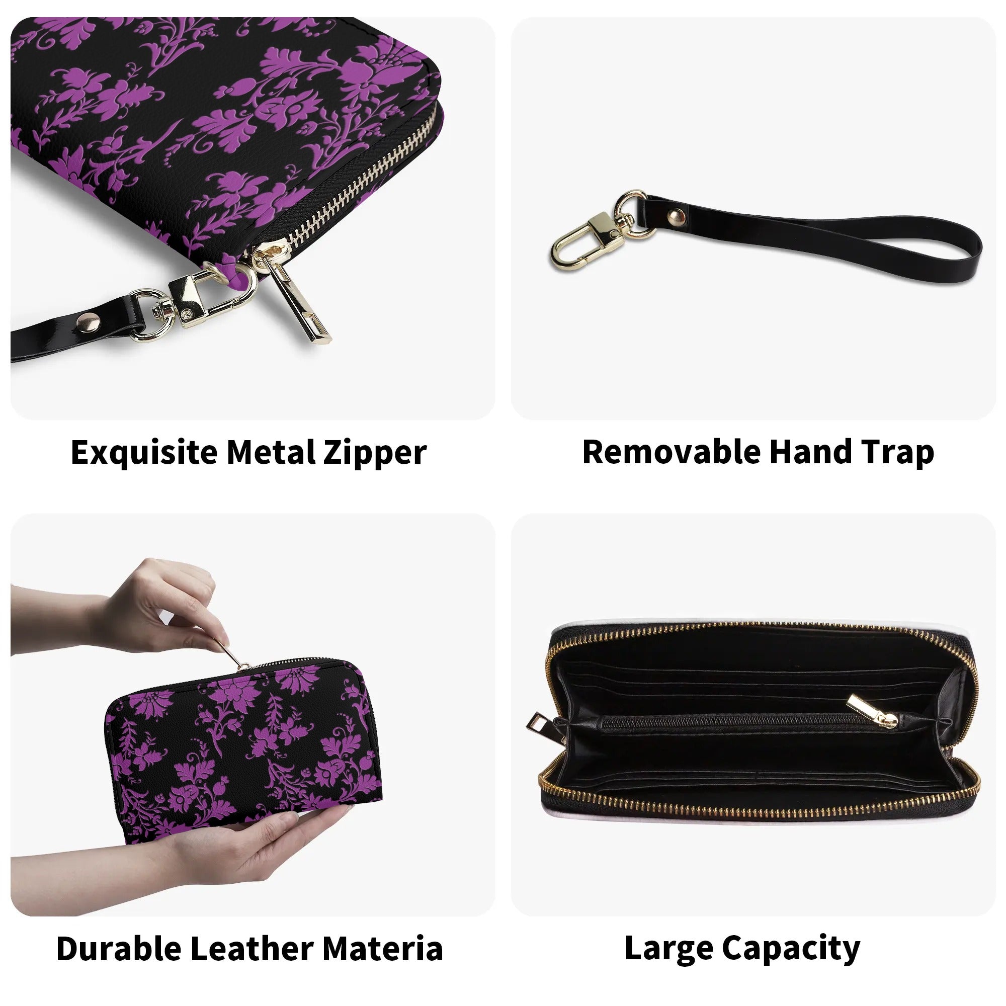 Gothic Purple Floral Leather Wallet for Women - Elegant RFID Blocking Bifold Wallet - Perfect for Daily Use, Travel, and Gift Giving