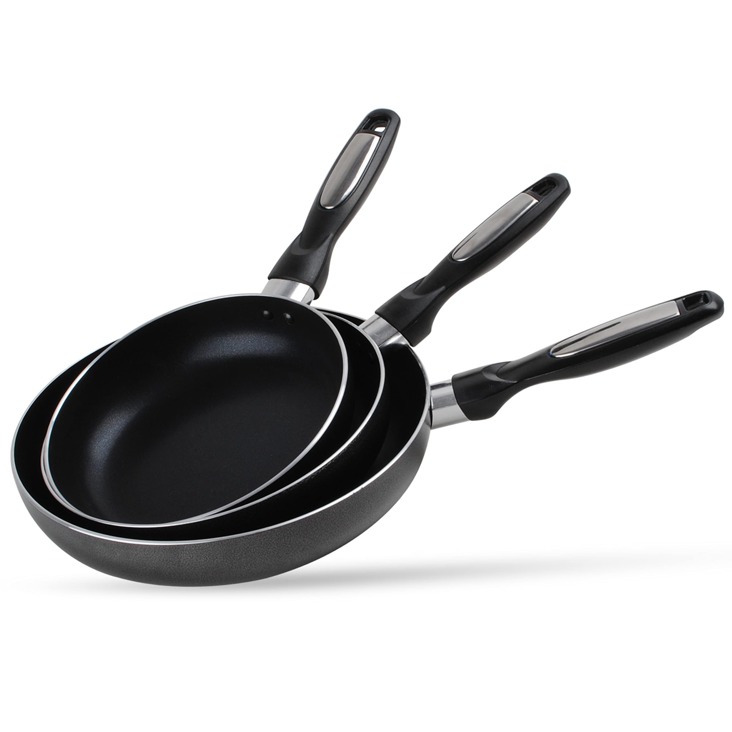 Alpine Cuisine 3-Piece Nonstick Frying Pan Set - Aluminum Cookware with Stay-Cool Handle & Durable Coating - Stovetop Safe, Dishwasher Safe (Gray) - Perfect for Sautéing, Frying & Everyday Cooking