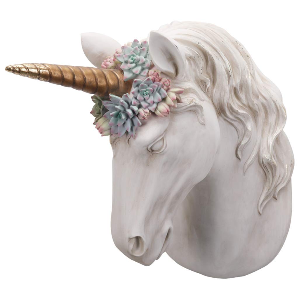 YNFNGXU White Unicorn Wall Sculpture - 3D Resin Home Decor for Living Room & Dining Room - 30x34CM - Perfect for Fantasy Theme & Kids Bedroom Decor
