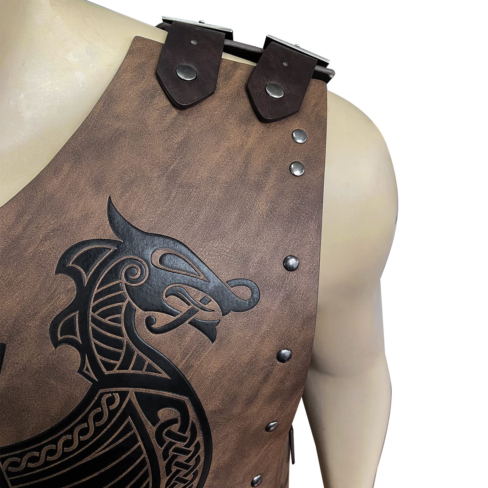 HiiFeuer Viking Faux Leather Embossed Chest Armor - Medieval Knight Costume for LARP, Cosplay & Renaissance Fairs - Perfect for Halloween, Role Playing & Historical Reenactments