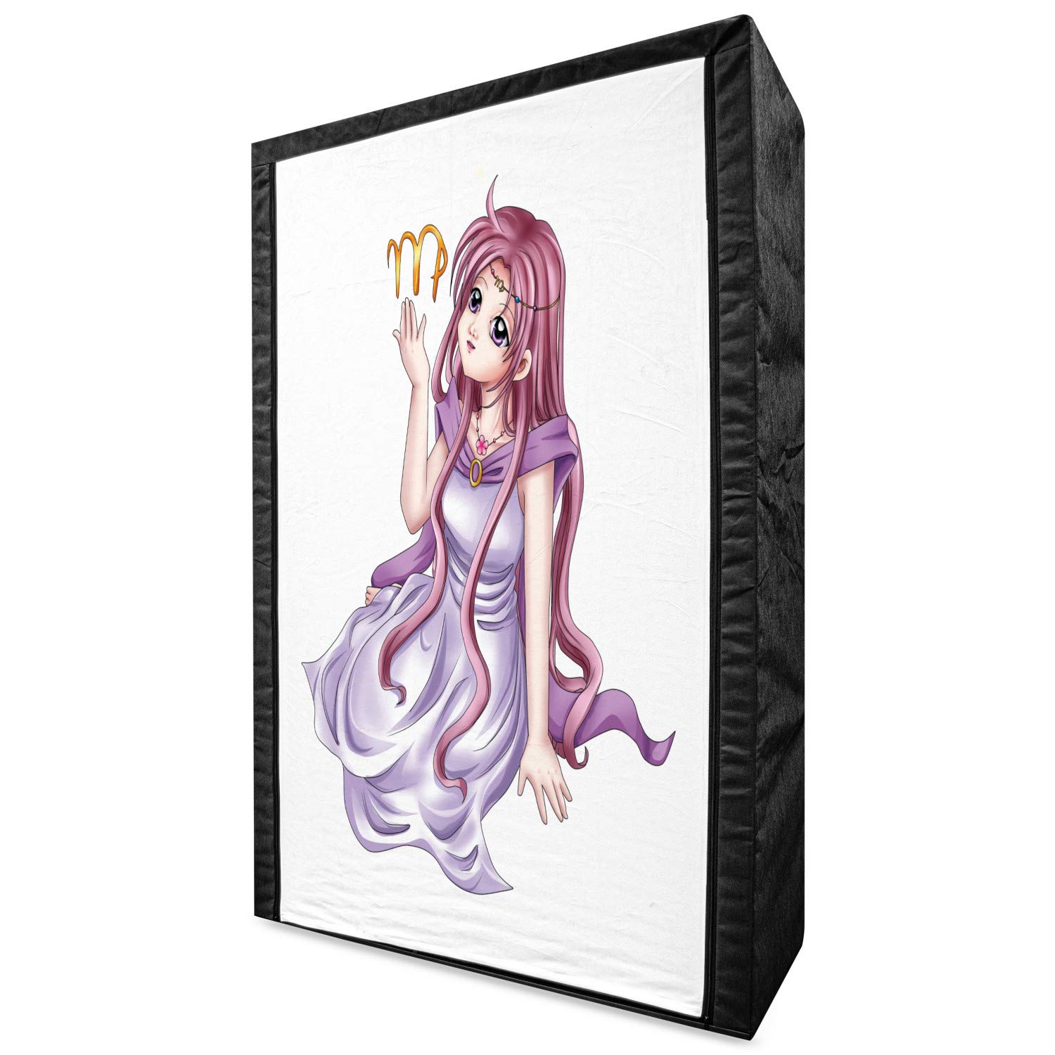 Ambesonne Zodiac Virgo Portable Fabric Wardrobe - Manga Style Virgo Girl Illustration, 42.5 Inch Multicolor Clothing Organizer with Shelves | Perfect for Bedroom, Dorm, or Apartment Storage Solution