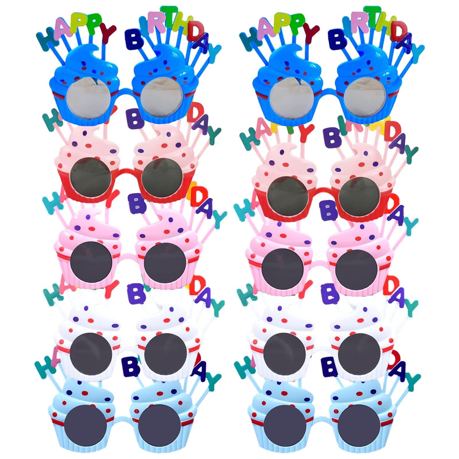 CheeseandU 10Pcs Funny Birthday Party Glasses - Novelty Sunglasses for Ice Cream Cake Celebrations - Kids & Adults Photo Props (Multicolor) - Perfect for Birthday Parties, Themed Events & Instagram Photos
