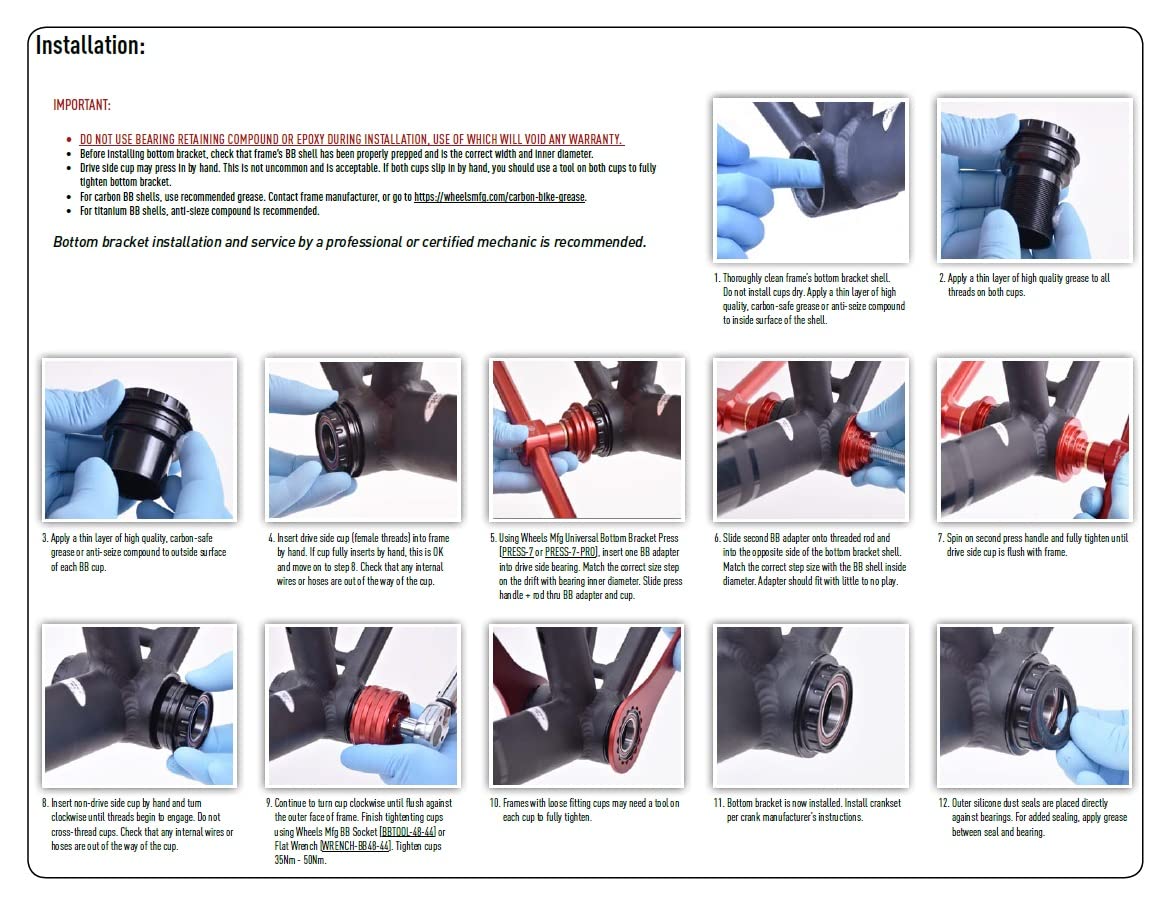 Wheels Manufacturing BB30 to Outboard Bottom Bracket Adapter with Angular Contact Bearings - Compatible with Road & Mountain Bikes, Ideal for Upgrading Crankset Performance