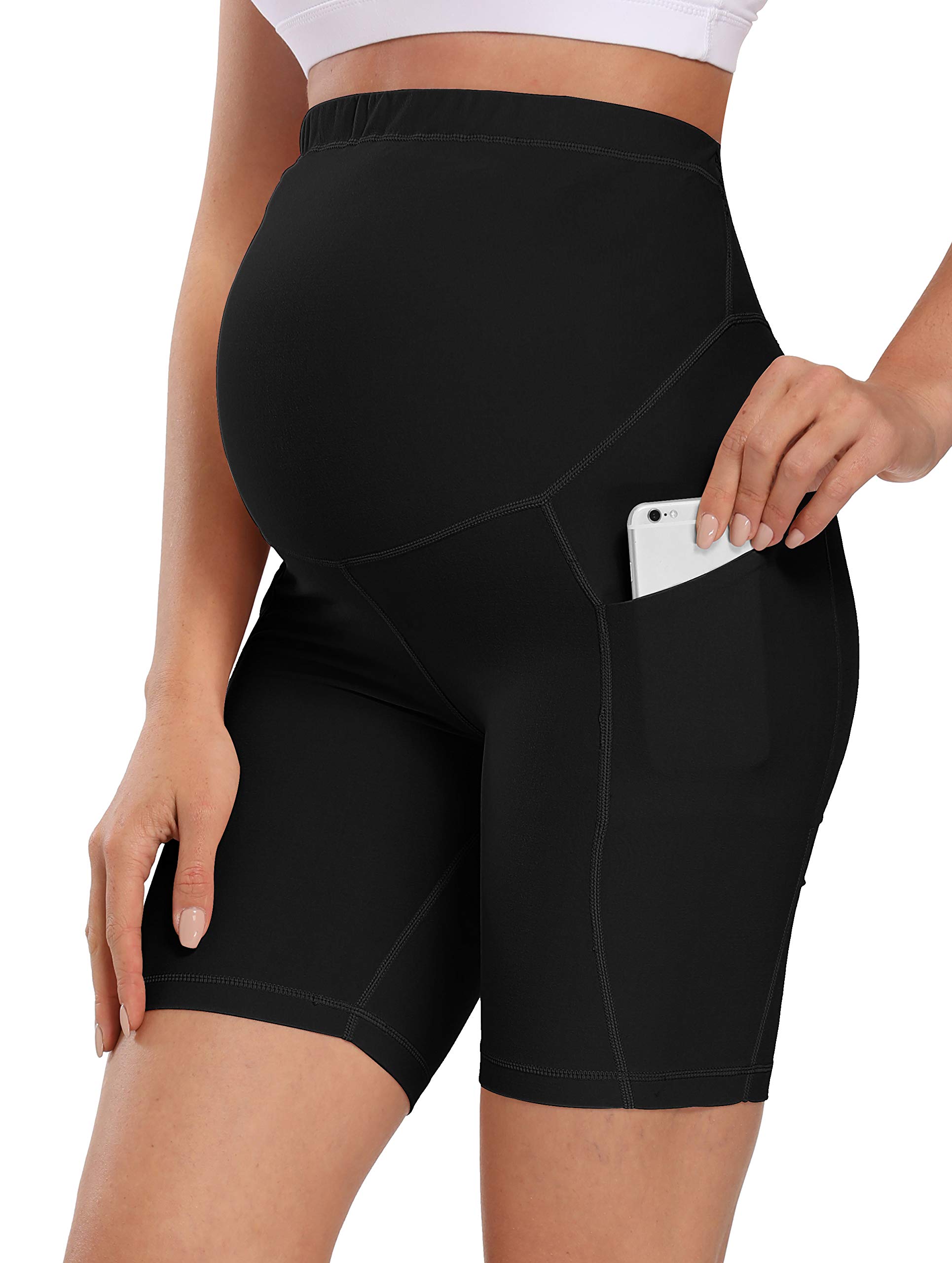 V VOCNI Women's Maternity Biker Shorts - High Waisted Active Running Bike Leggings for Yoga, Exercise & Walking - Perfect for Pregnancy Workouts & Outdoor Activities