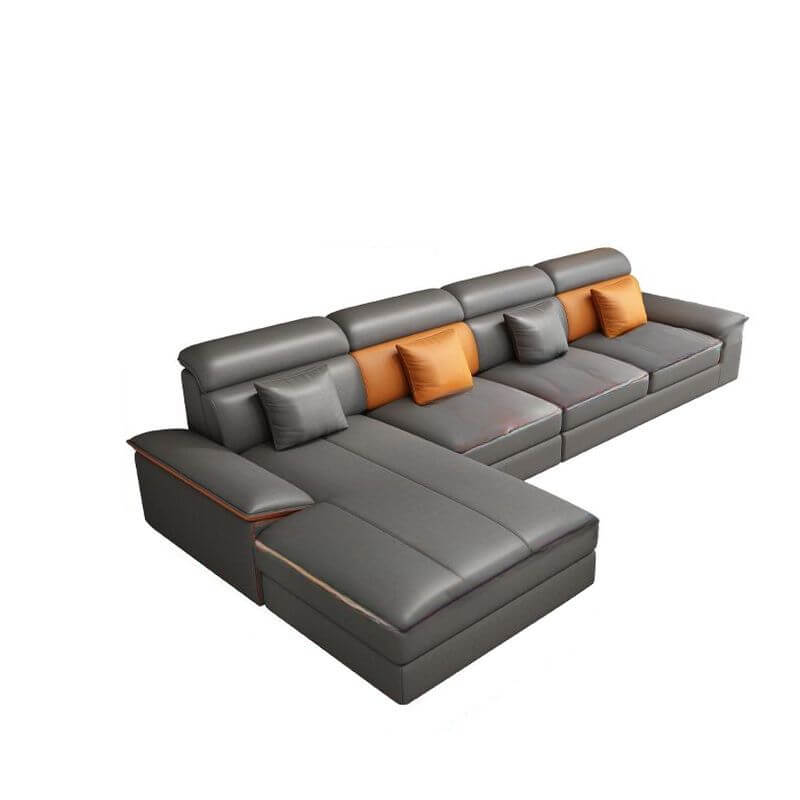 L-Shaped Grey Hydrophobic Sofa Chaise Lounge Set - 3-Piece Left-Facing Sectional with Recessed Arms & Chaise - Perfect for Living Rooms, Family Rooms and Small Spaces