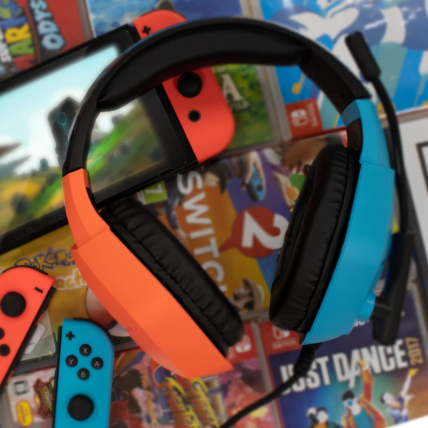 Orzly Hornet RXH-20 Tanami Edition Gaming Headset with Microphone - LED Light, Remote Control, Compatible with Nintendo Switch OLED & Lite (Joycon Color Match) - Perfect for Online Gaming, Streaming & Chatting