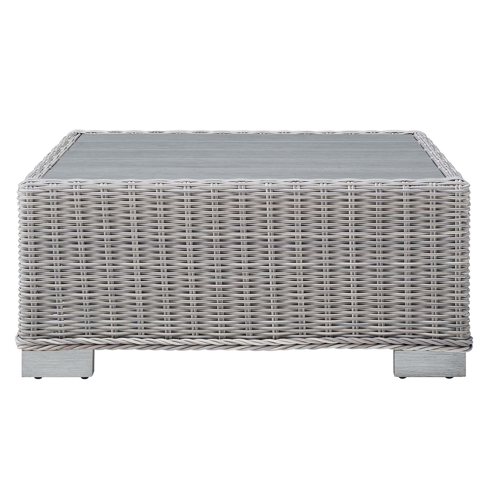 Modern Grey Rattan Wicker Rectangular Coffee Table for Outdoor Patio, Balcony & Bistro - Perfect for Lounging, Entertaining & Relaxing in Your Garden or Backyard